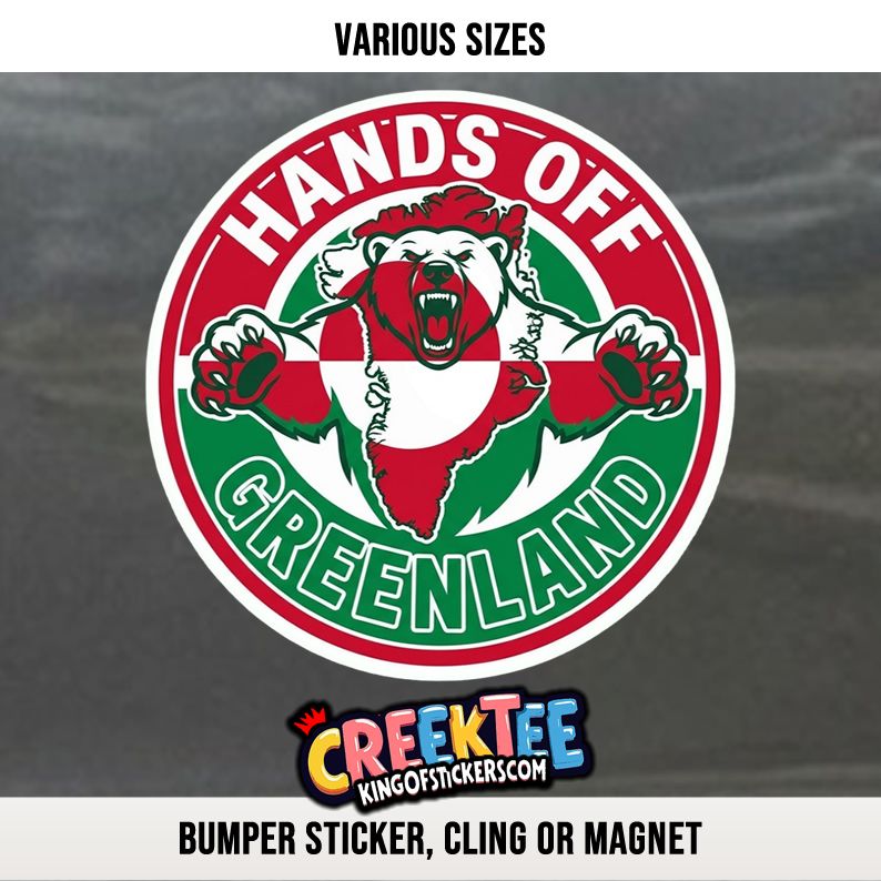 Hands Off Greenland Vinyl Bumper Sticker  Window Cling or Bumper Sticker Magnet in UV Laminate Coating