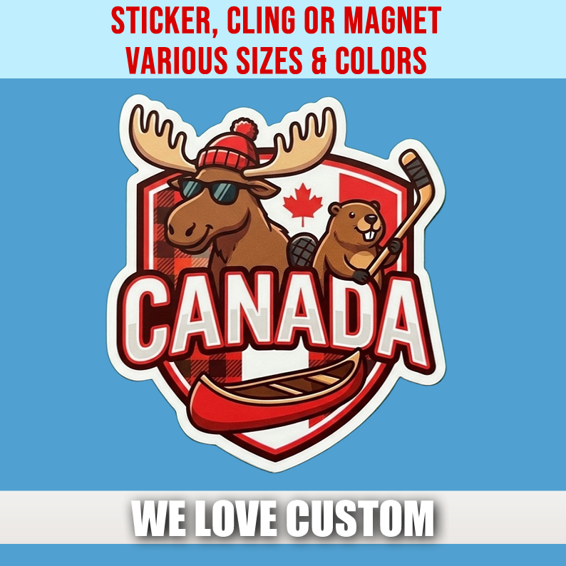 CANADA Die Cut Vinyl Sticker  Window Cling or Magnet with Laminate Coating in Various Sizes