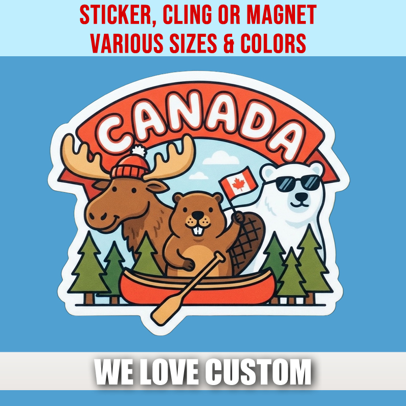 Canada Die Cut Vinyl Sticker  Window Cling or Magnet with Laminate Coating in Various Sizes