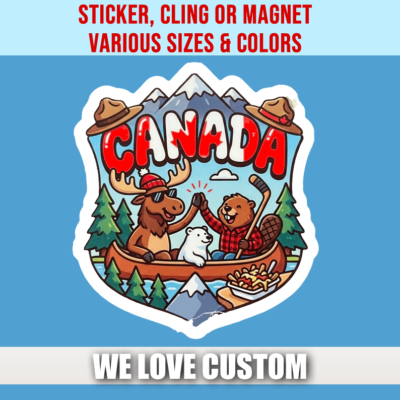 Canada Die Cut Vinyl Sticker  Window Cling or Magnet with Laminate Coating in Various Sizes