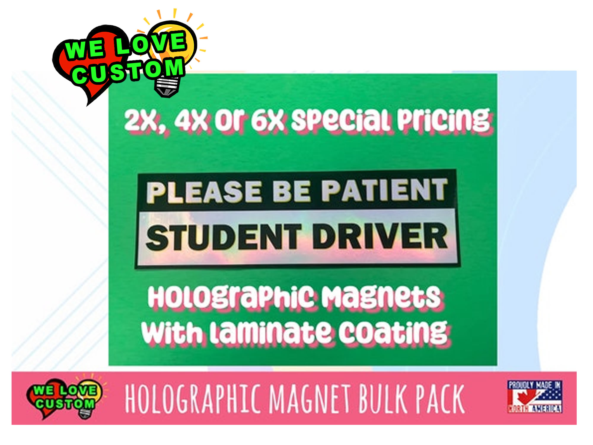 Holographic Please Be Patient Student Driver Vinyl Sticker, Window Cling or Magnet in UV Laminate Coating