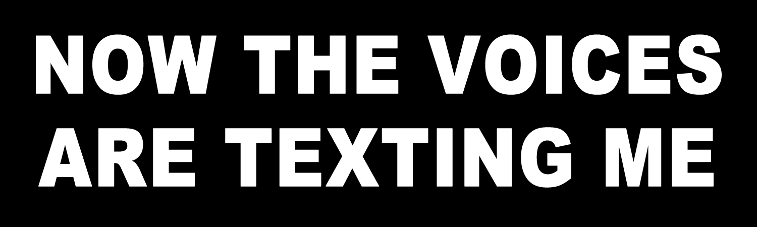 Now The Voices Are Texting Me Vinyl Bumper Sticker, Window Cling or Bumper Sticker Magnet in UV Laminate Coating