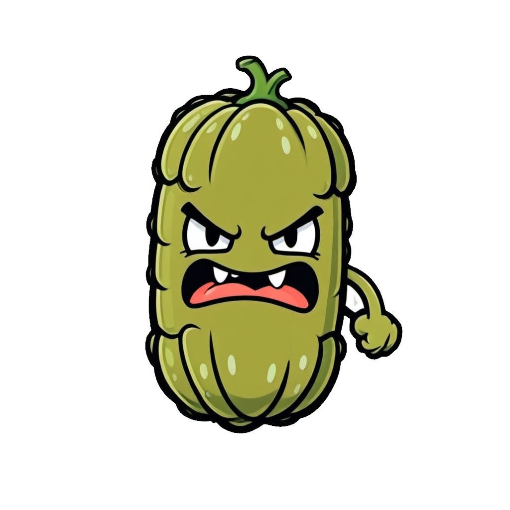 Angry Pickle Vinyl Bumper Sticker  Window Cling or Bumper Sticker Magnet in UV Laminate Coating