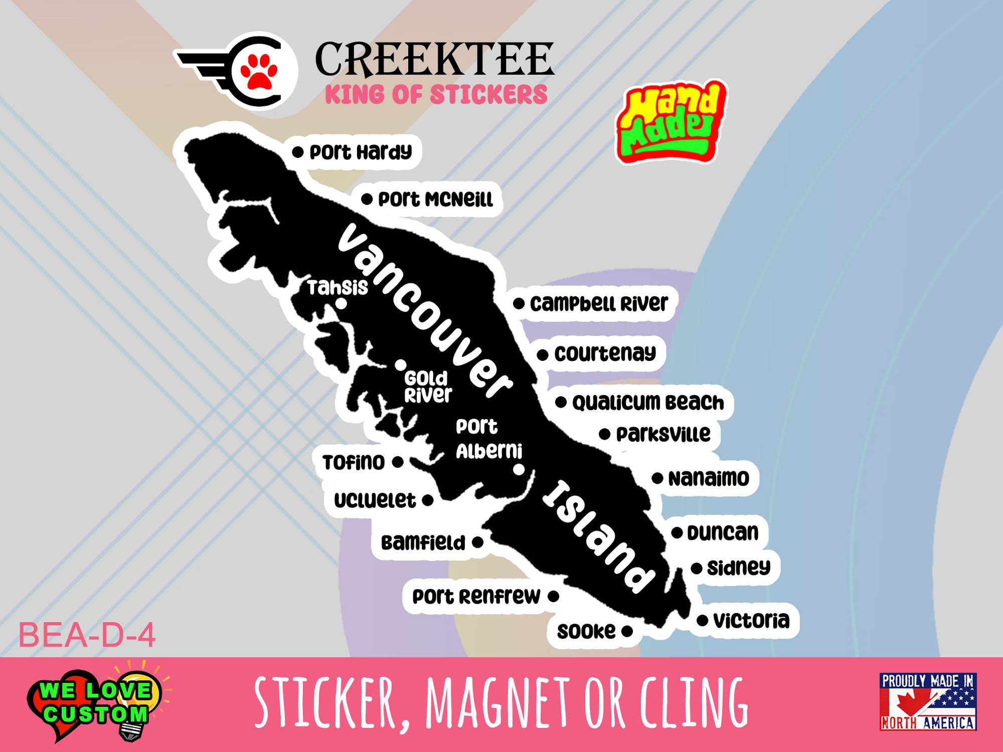 Vancouver Island Vinyl Bumper Sticker  Window Cling or Bumper Sticker Magnet in UV Laminate Coating