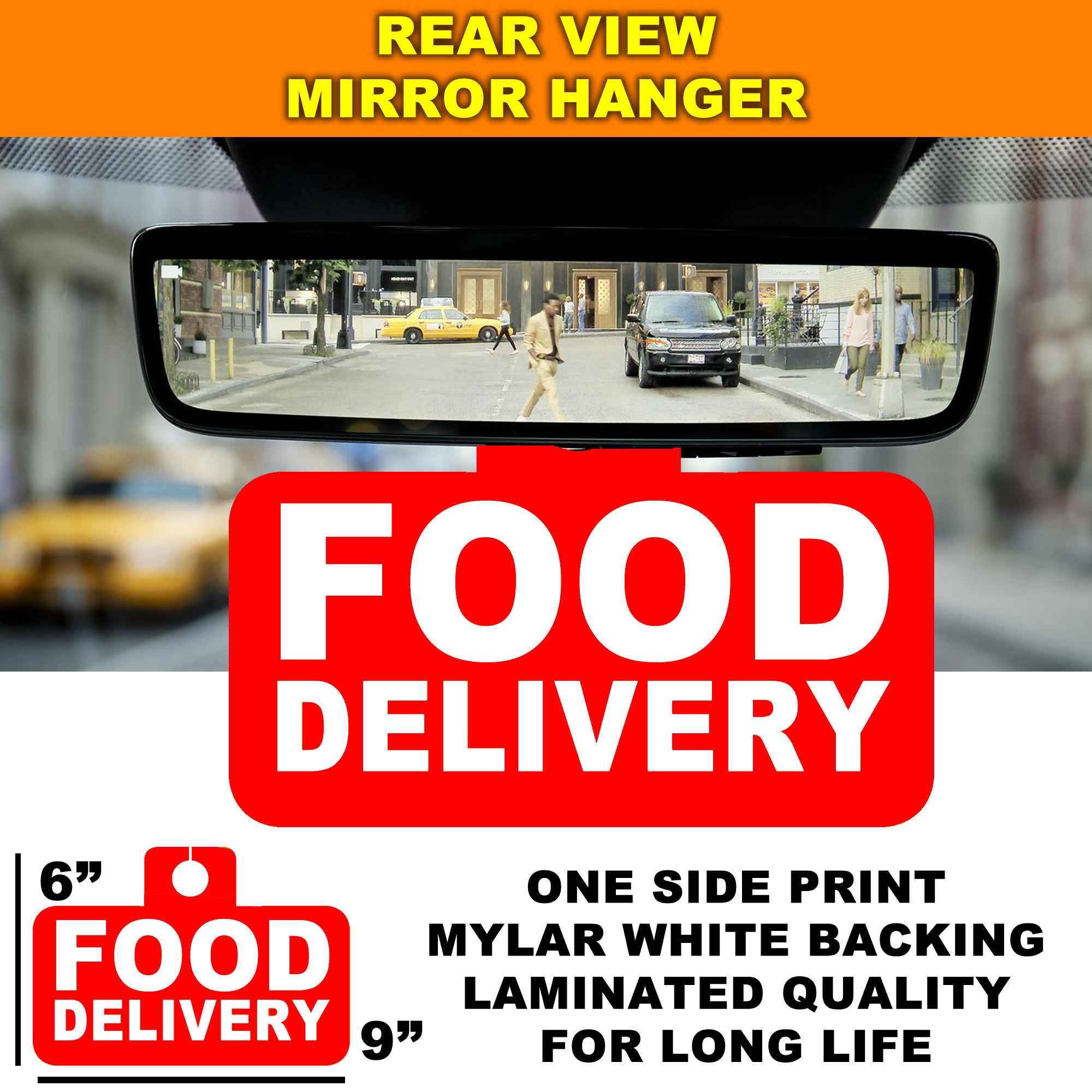 Food Delivery  Laminated Rear View Mirror Hanger