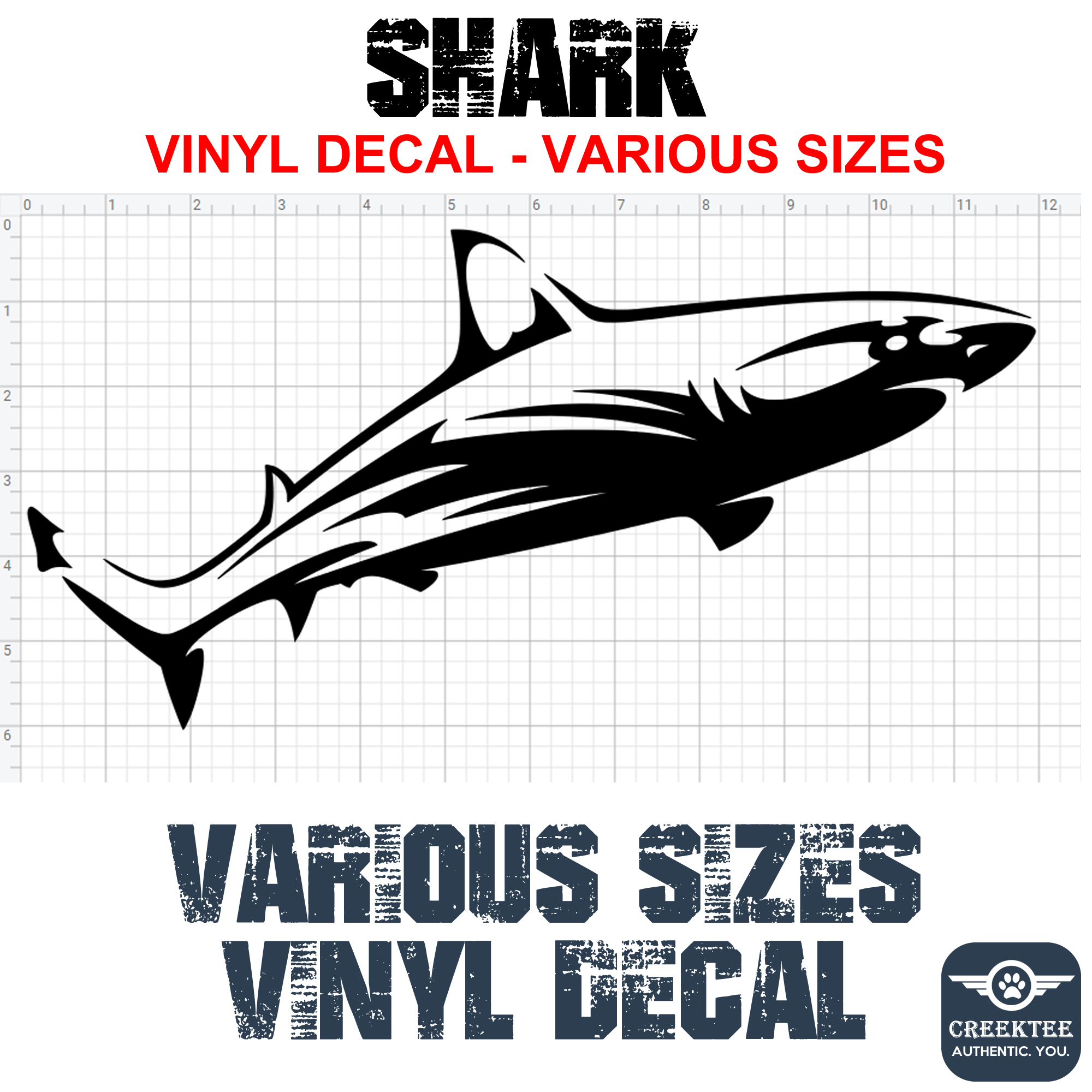 Shark Vinyl Decal In Various Colors  Chrome Colors and Various Sizes