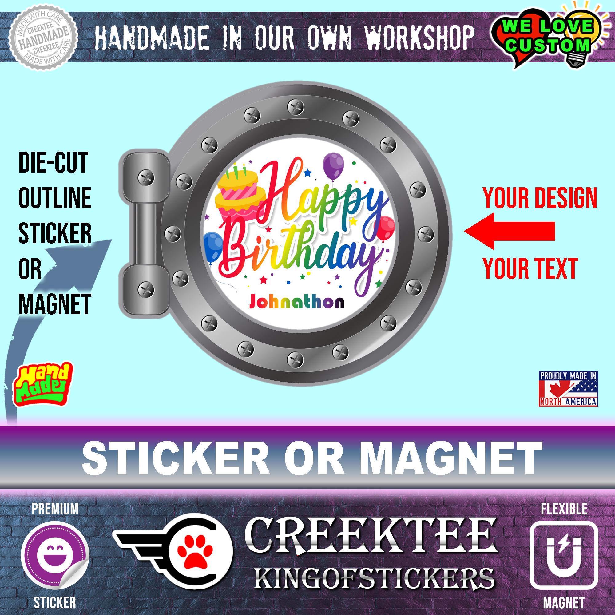 Happy Birthday Die Cut Vinyl Sticker  Window Cling or Magnet with Laminate Coating in Various Sizes