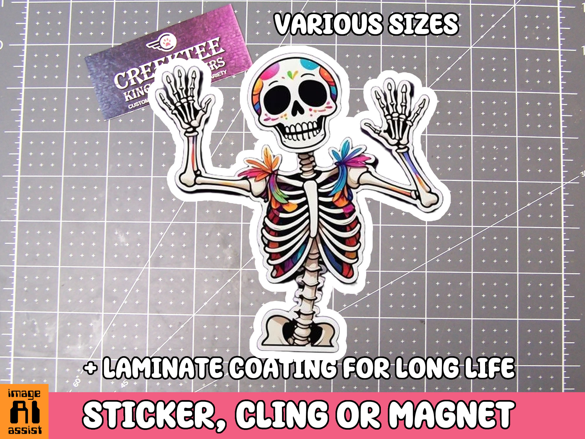Skeleton  Die Cut Vinyl Sticker  Window Cling or Magnet with Laminate Coating in Various Sizes