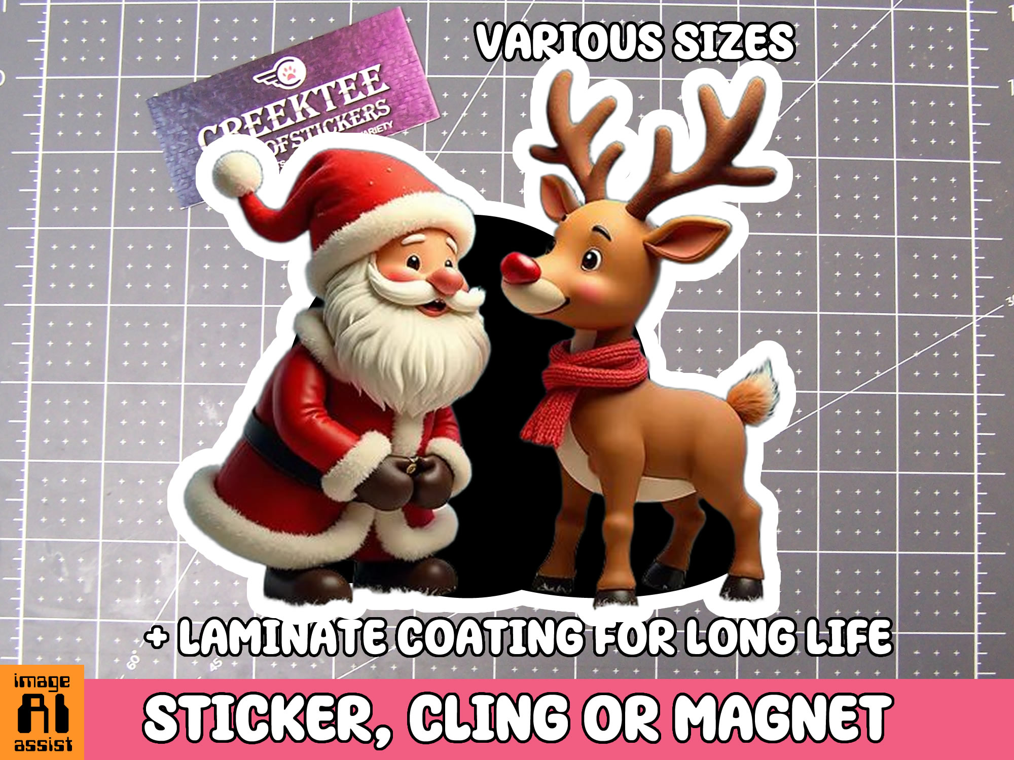 Santa and Reindeer Vinyl Decal In Various Colors  Chrome Colors and Various Sizes