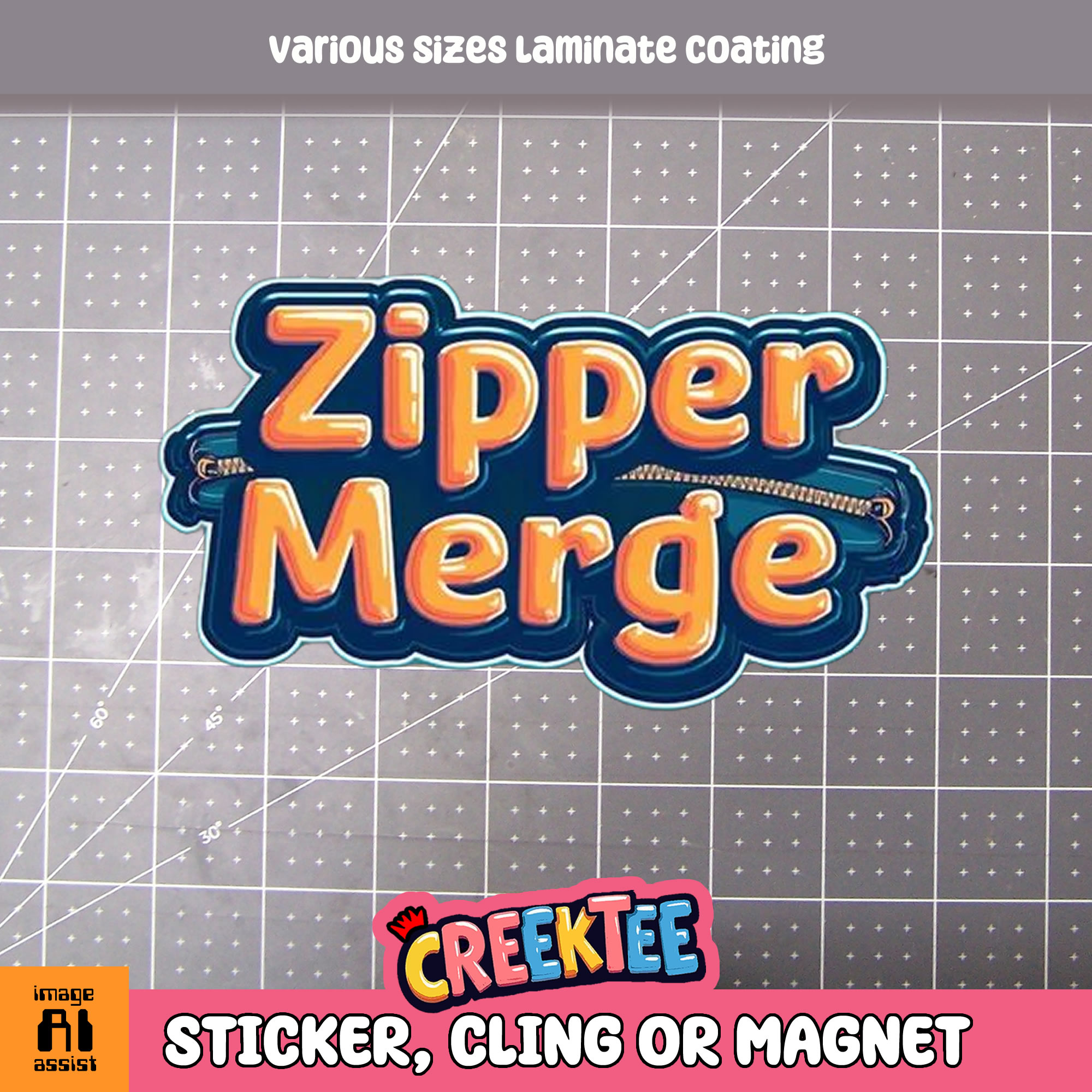 Zipper Merge Die Cut Vinyl Sticker  Window Cling or Magnet with Laminate Coating in Various Sizes