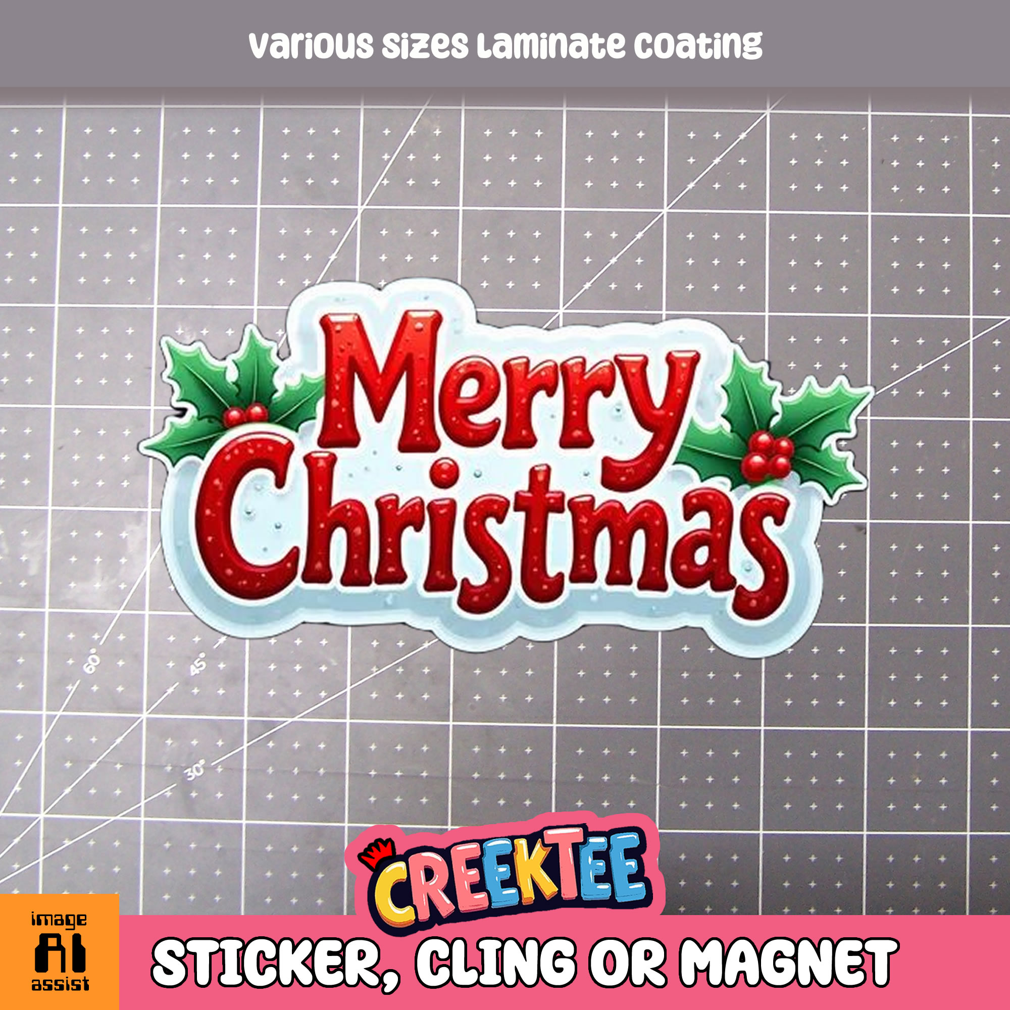 Merry Christmas Die Cut Vinyl Sticker  Window Cling or Magnet with Laminate Coating in Various Sizes