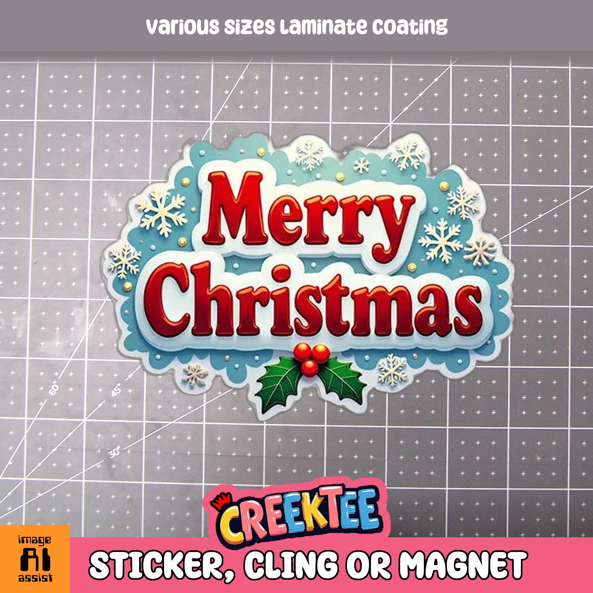 Merry Christmas Die Cut Vinyl Sticker  Window Cling or Magnet with Laminate Coating in Various Sizes
