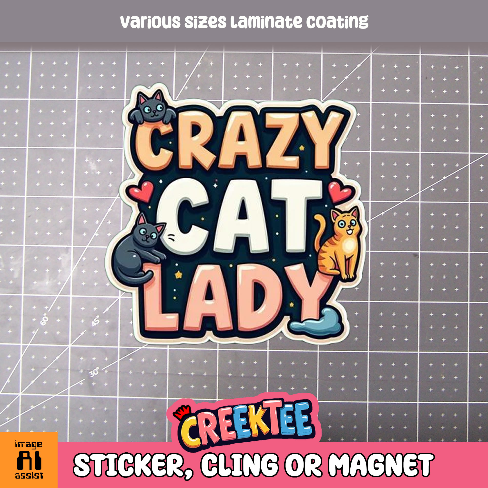 Crazy Cat Lady Die Cut Vinyl Sticker  Window Cling or Magnet with Laminate Coating in Various Sizes
