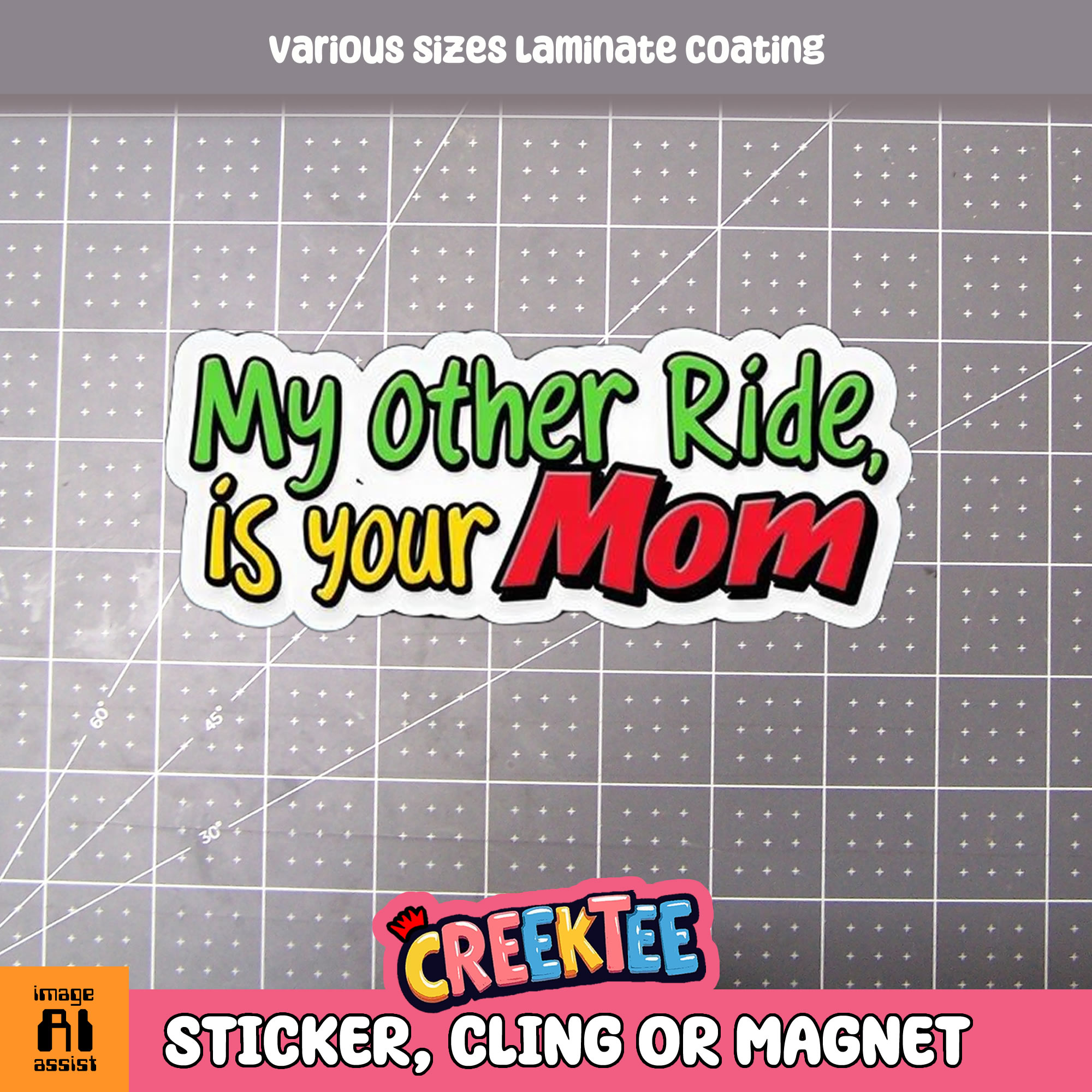My Other Ride is Your Mom Die Cut Vinyl Sticker  Window Cling or Magnet with Laminate Coating in Various Sizes