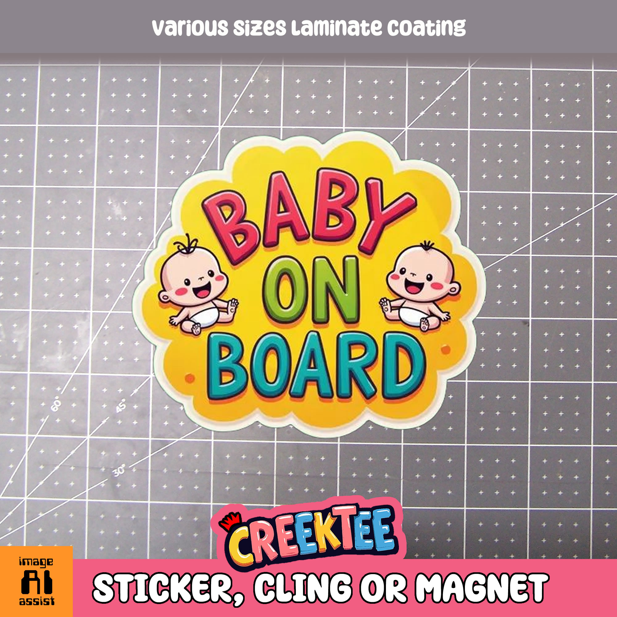 Baby on Board Die Cut Vinyl Sticker  Window Cling or Magnet with Laminate Coating in Various Sizes