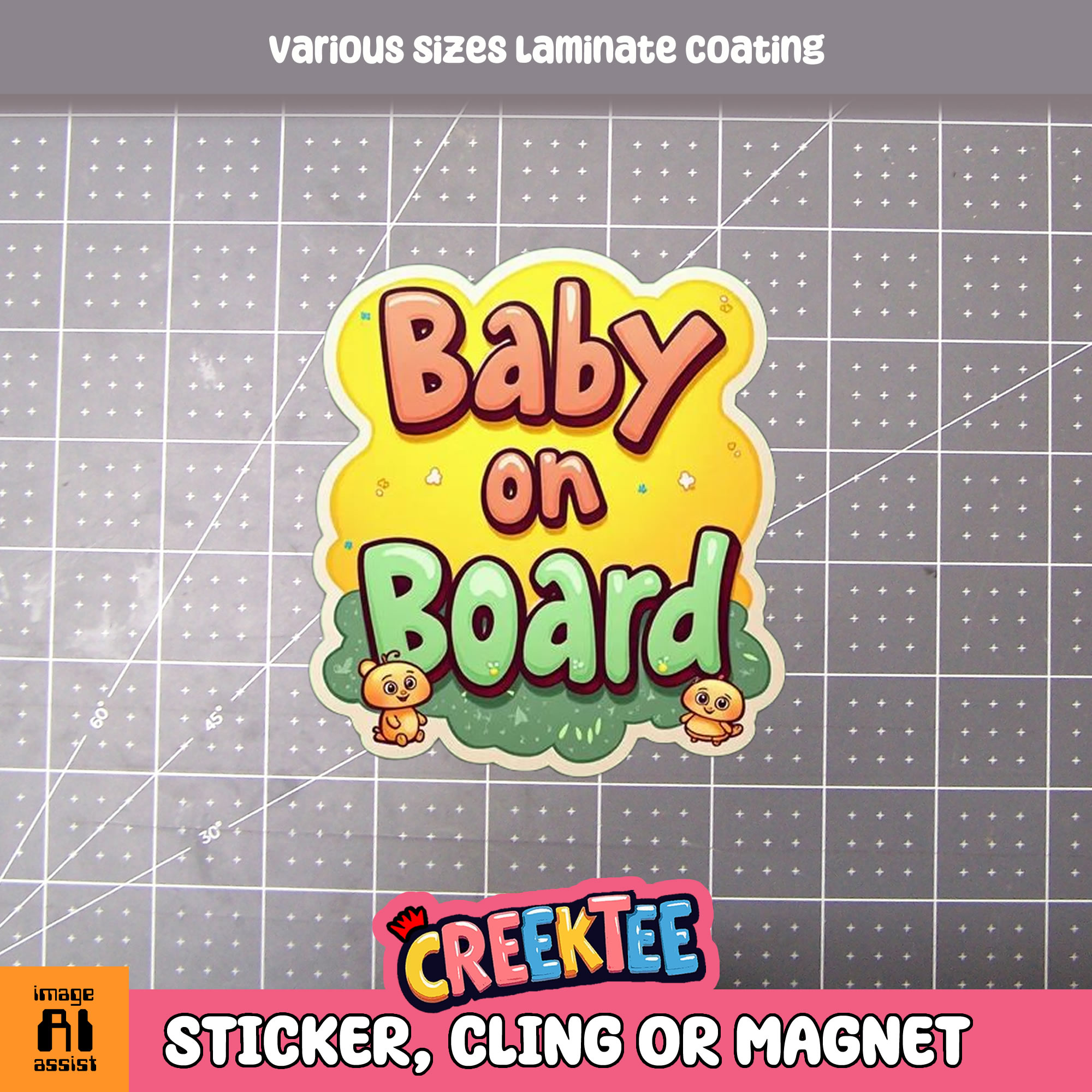 Baby on Board Die Cut Vinyl Sticker  Window Cling or Magnet with Laminate Coating in Various Sizes