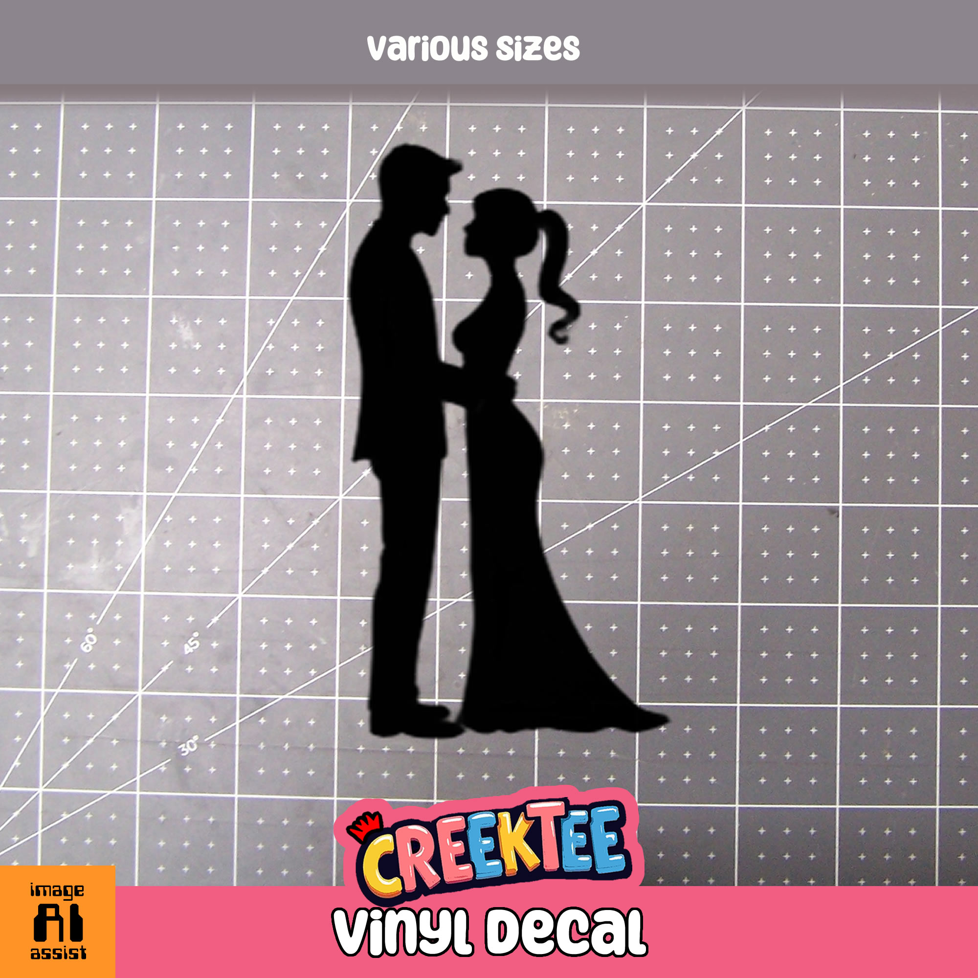 Man and Woman Embracing Vinyl Decal In Various Colors  Chrome Colors and Various Sizes