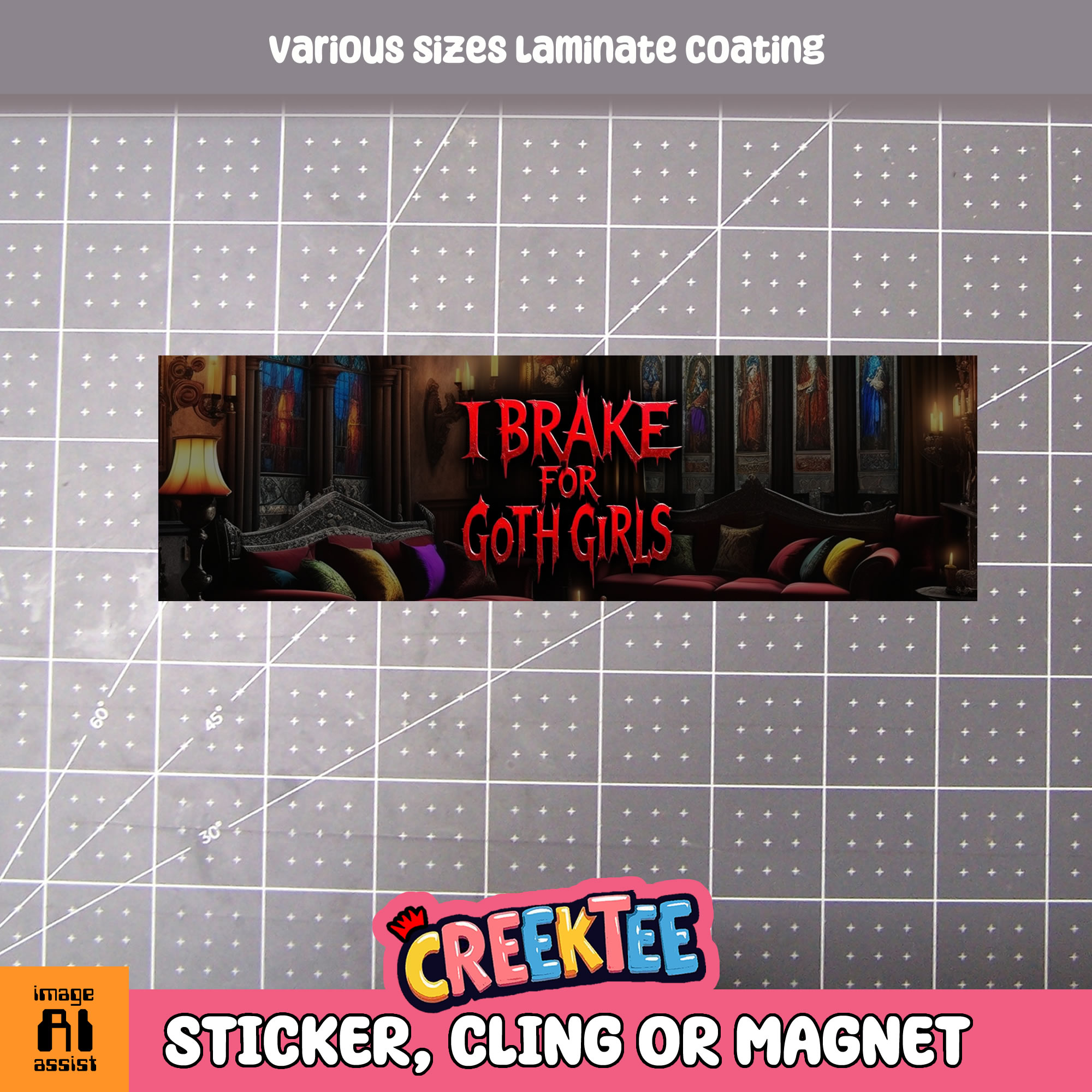 I Brake for Goth Girls Vinyl Bumper Sticker  Window Cling or Magnet in UV Laminate Coating and Various Sizes