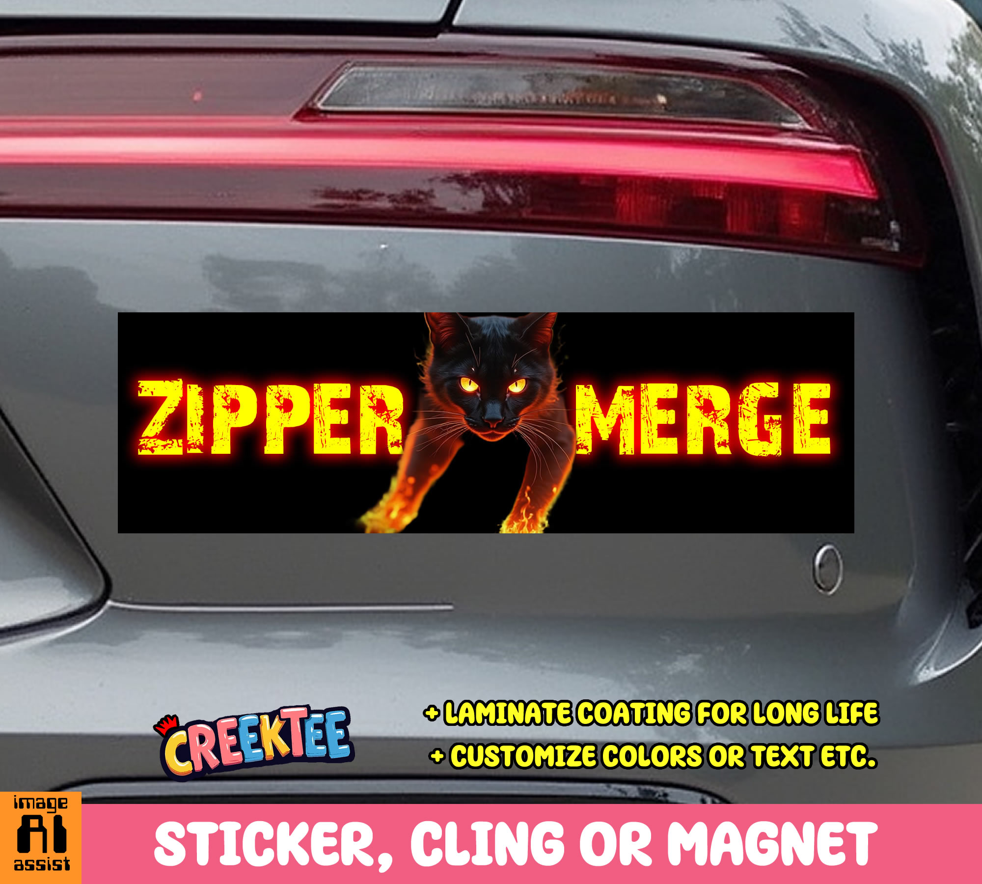 Zipper Merge Vinyl Bumper Sticker  Window Cling or Magnet in UV Laminate Coating and Various Sizes