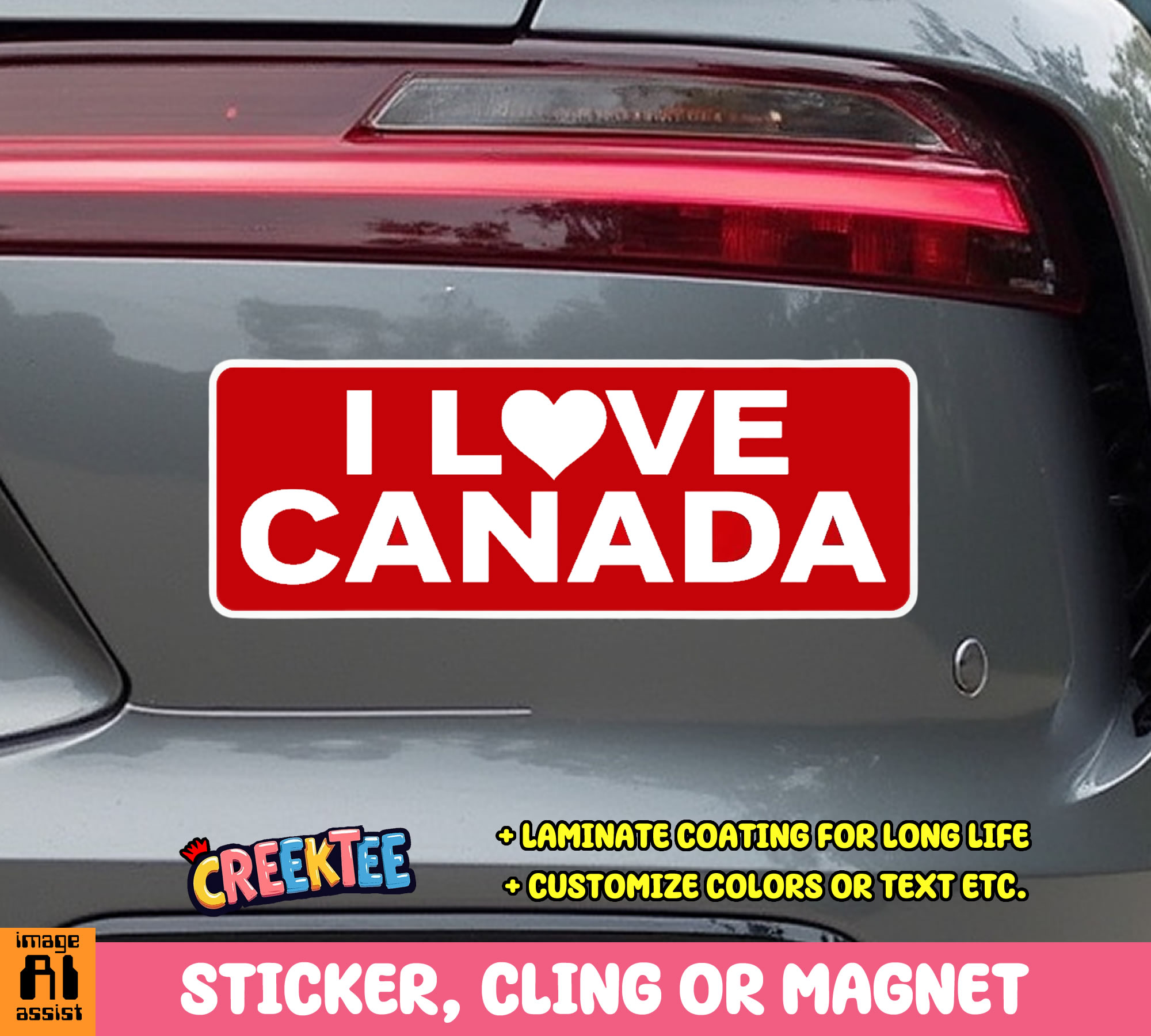 I Love Canada Vinyl Bumper Sticker  Window Cling or Bumper Sticker Magnet in UV Laminate Coating