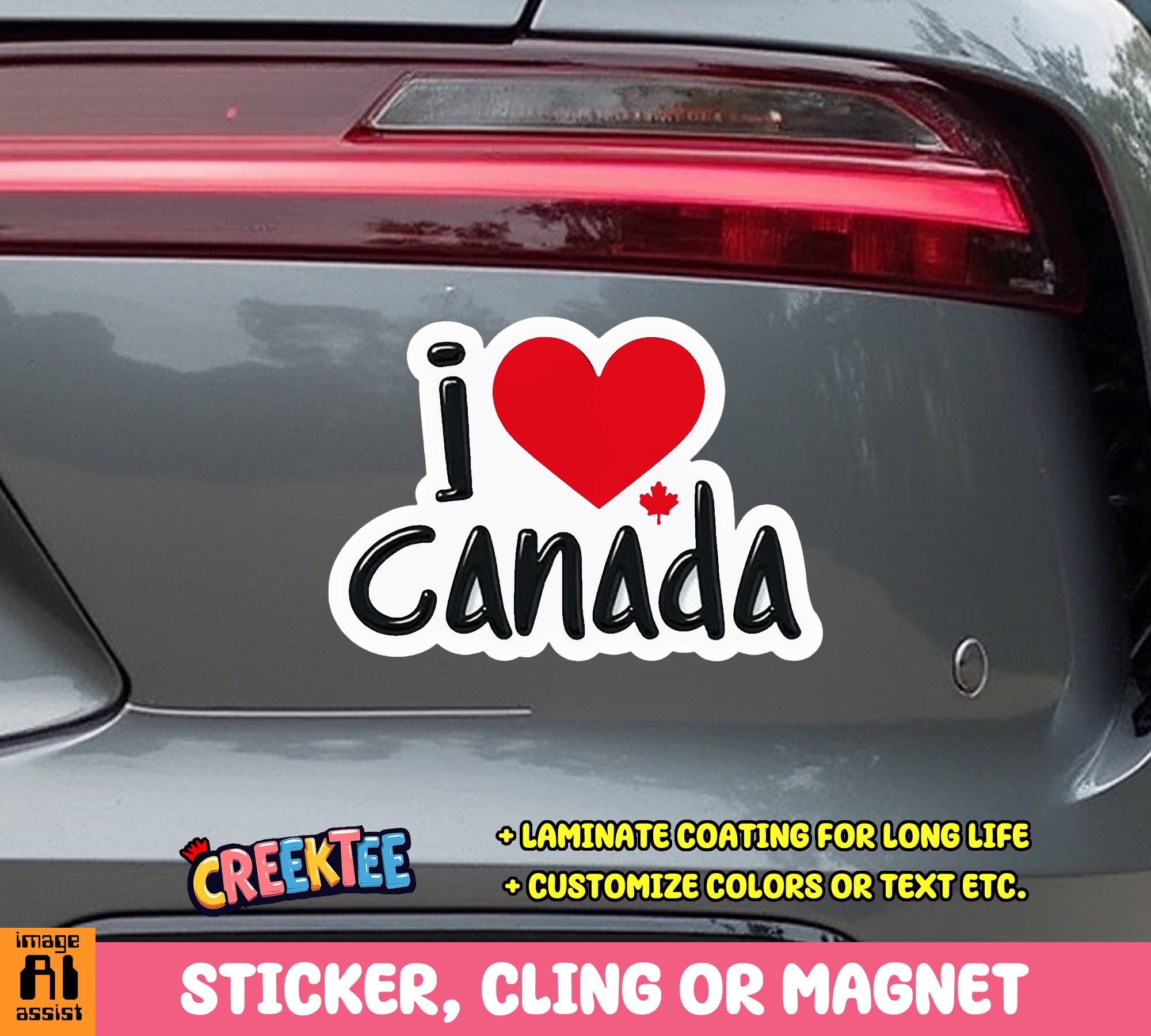 I heart Canada Vinyl Bumper Sticker  Window Cling or Bumper Sticker Magnet in UV Laminate Coating