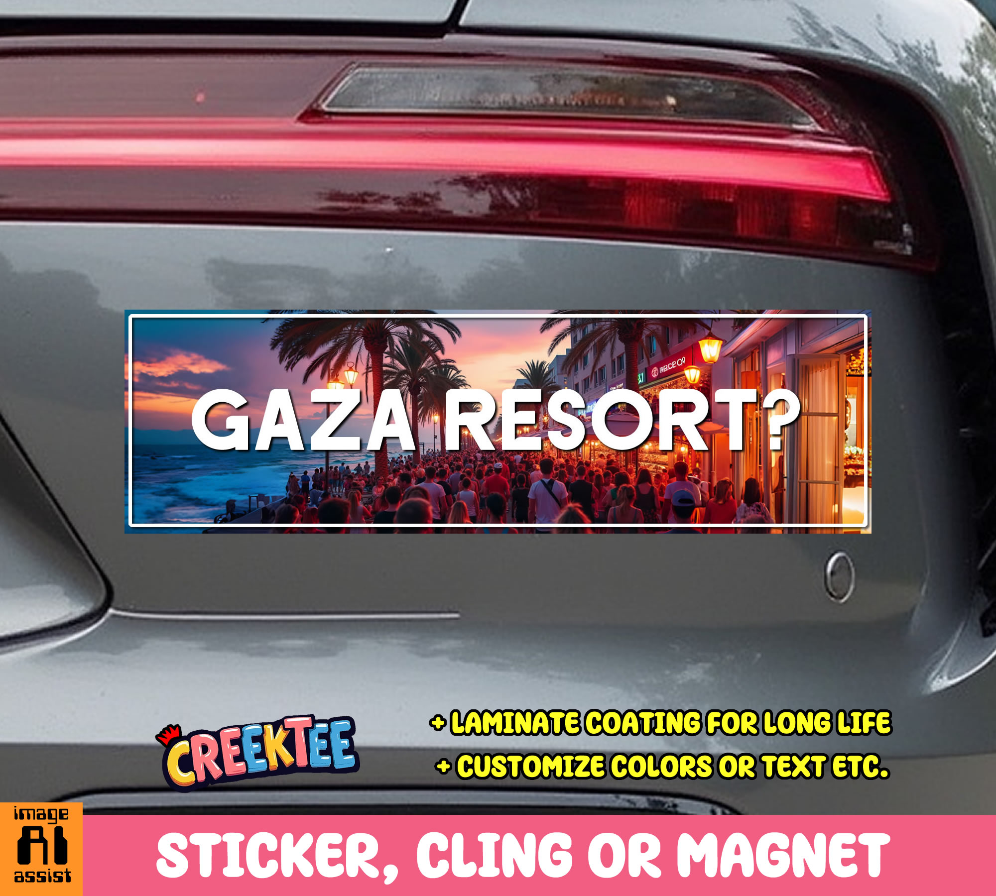 GAZA RESORT  Vinyl Bumper Sticker  Window Cling or Magnet in UV Laminate Coating and Various Sizes