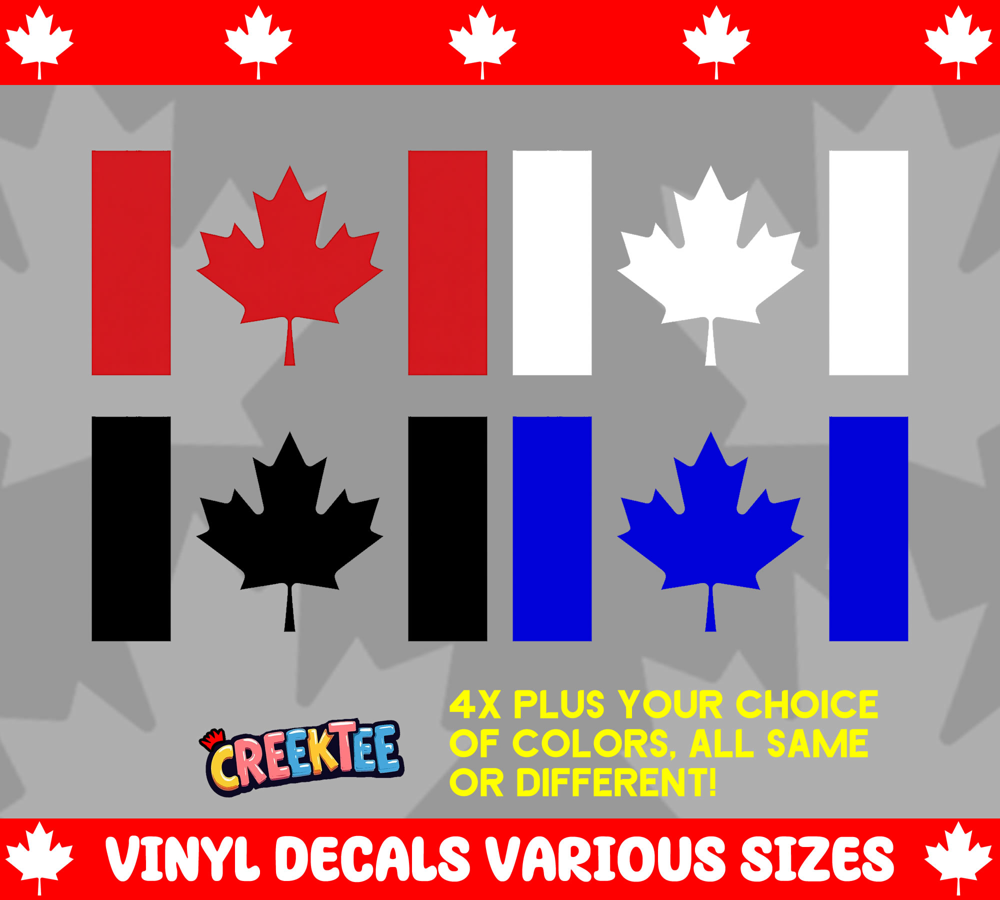 Canada Flag Vinyl Decal In Various Colors  Chrome Colors and Various Sizes