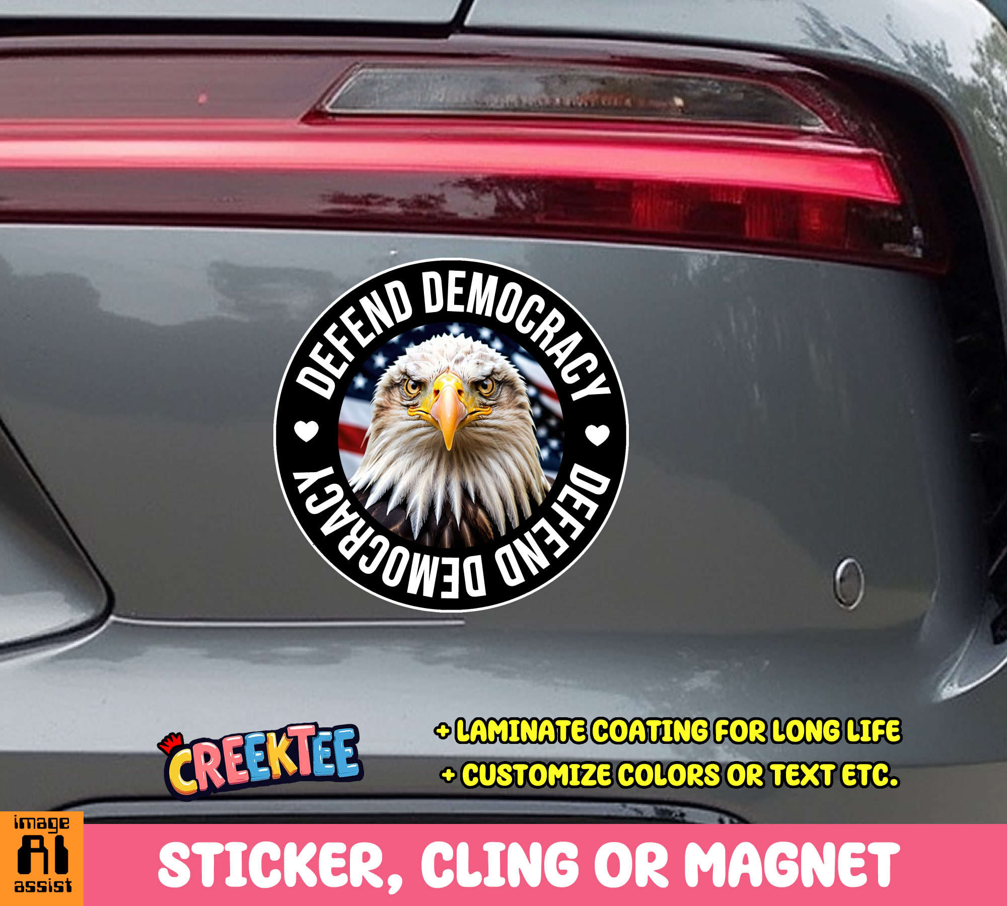 Defend Democracy Die Cut Vinyl Sticker  Window Cling or Magnet with Laminate Coating in Various Sizes