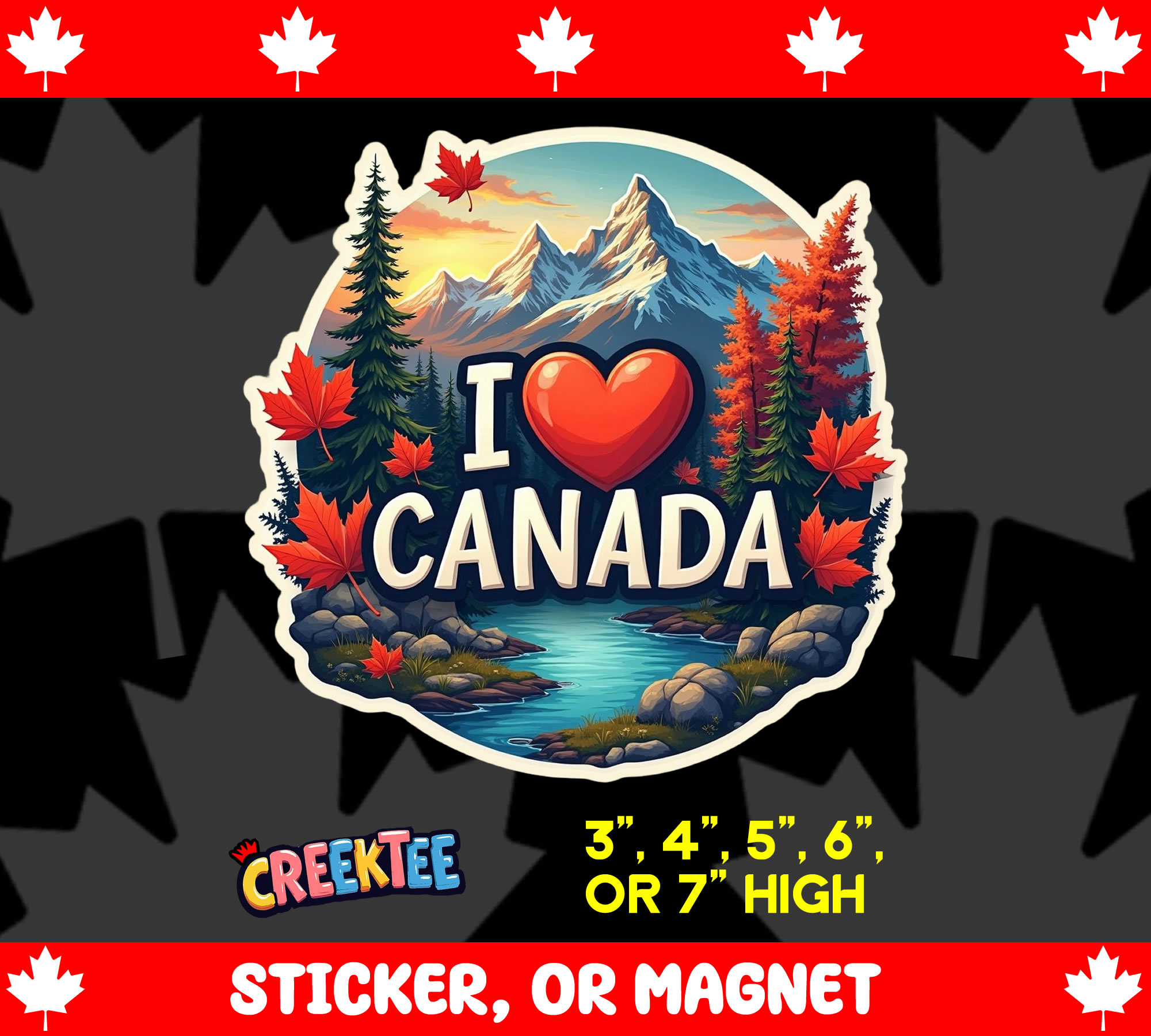I Love Canada Die Cut Vinyl Sticker  Window Cling or Magnet with Laminate Coating in Various Sizes