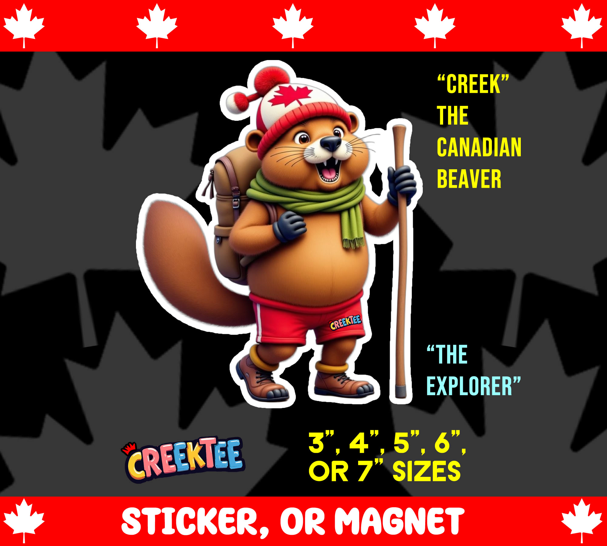  Creek  the Canadian Beaver  The Explorer  Die Cut Vinyl Sticker  Window Cling or Magnet with Laminate Coating in Various Sizes