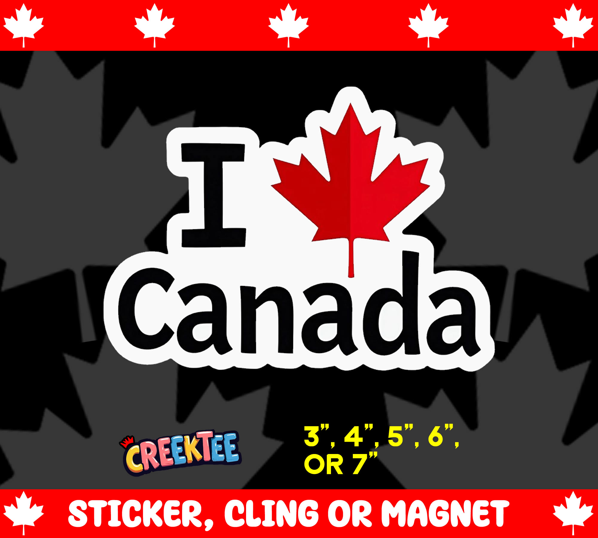 I Love Canada Die Cut Vinyl Sticker  Window Cling or Magnet with Laminate Coating in Various Sizes