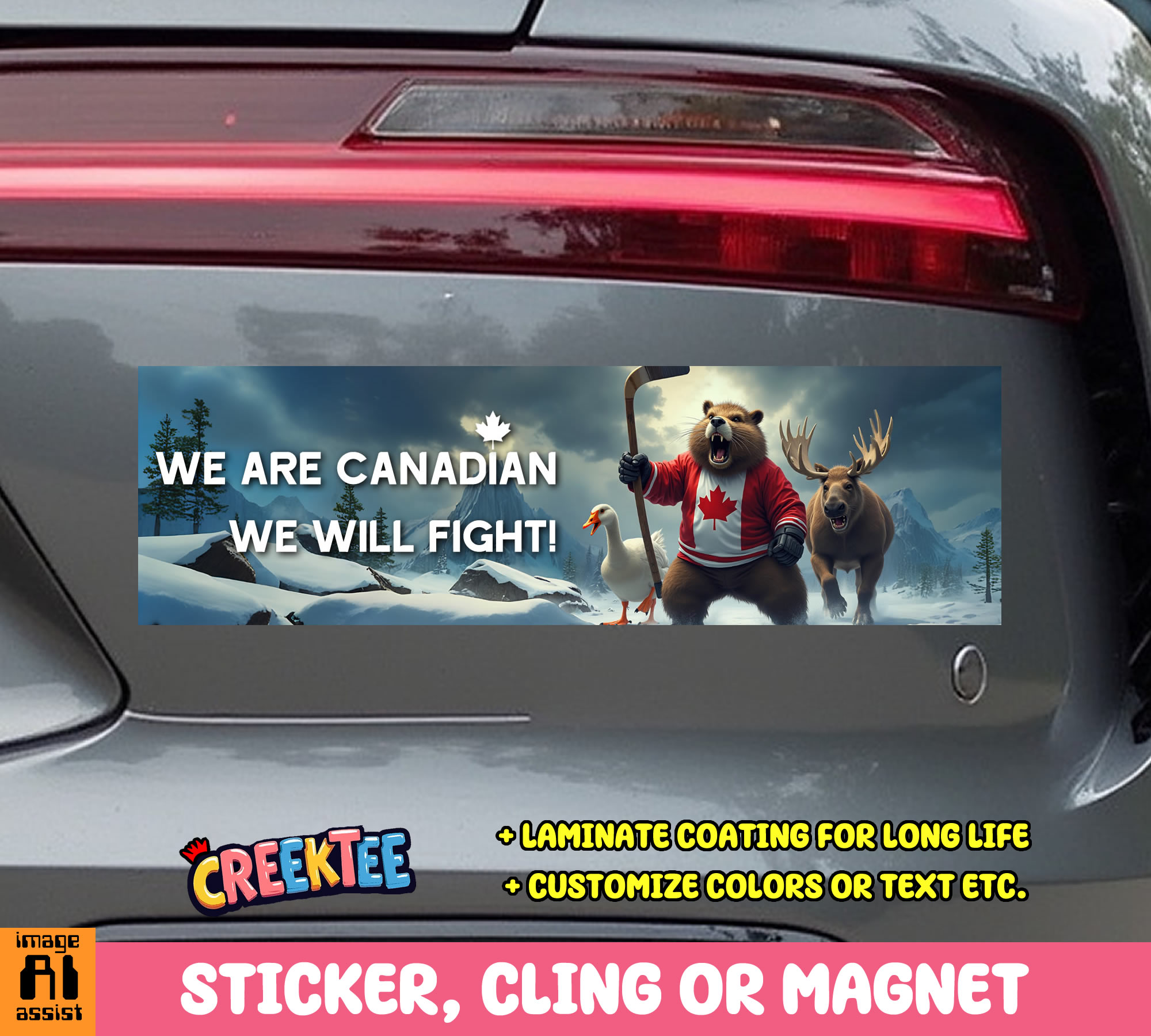 We are Canadian  We Will Fight  Vinyl Bumper Sticker  Window Cling or Magnet in UV Laminate Coating and Various Sizes