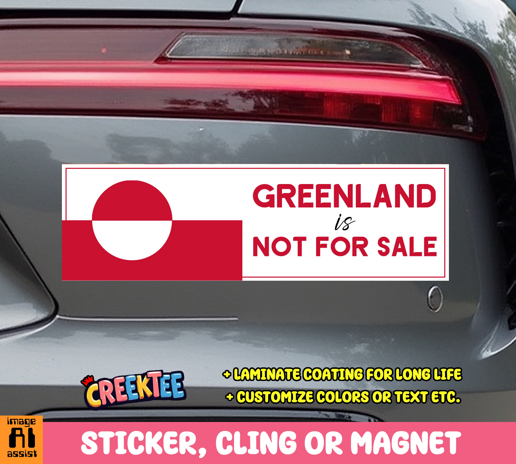 Greenland is Not for Sale Vinyl Bumper Sticker  Window Cling or Magnet in UV Laminate Coating and Various Sizes