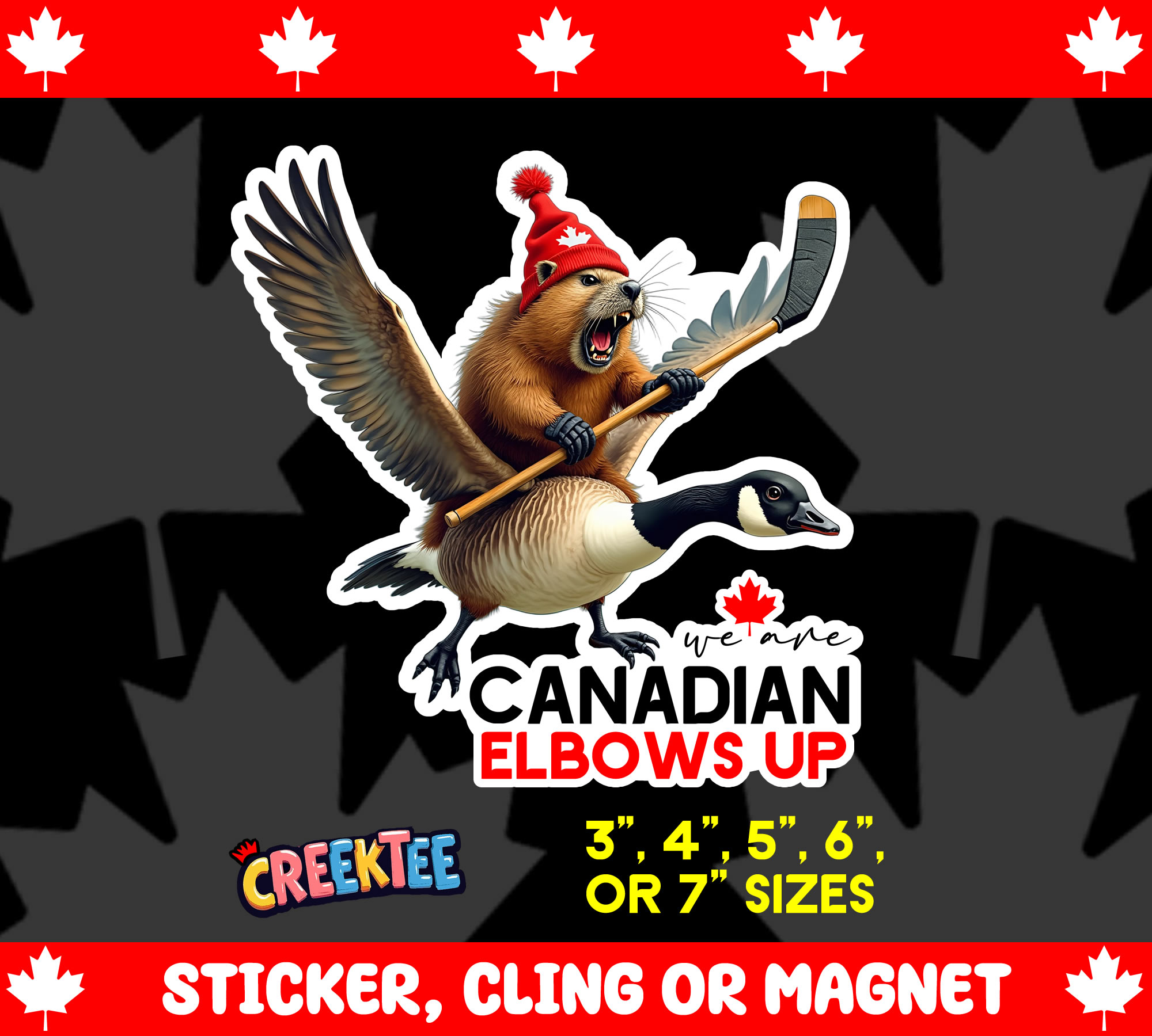 Canadian Elbows Up Die Cut Vinyl Sticker  Window Cling or Magnet with Laminate Coating in Various Sizes