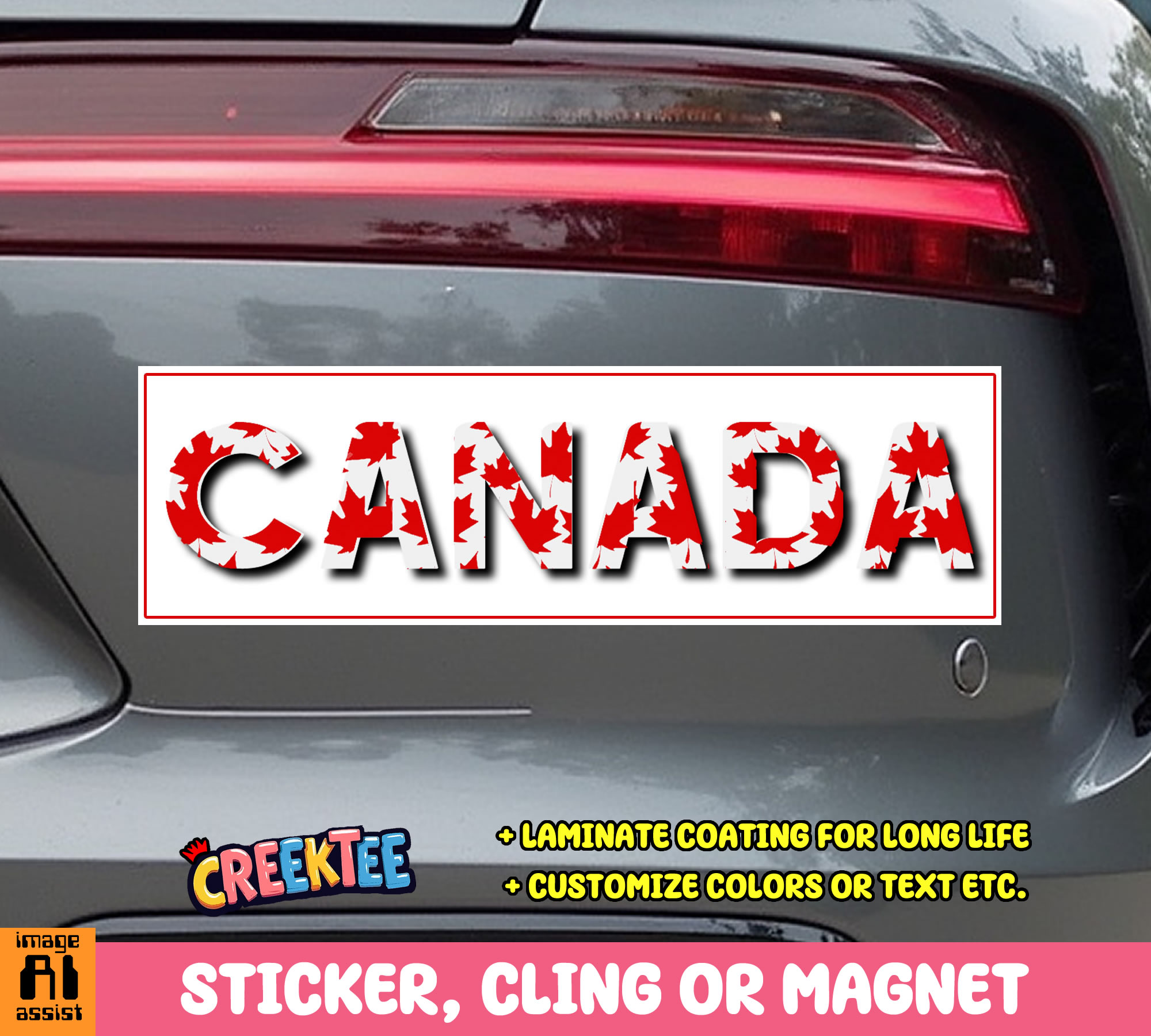 Canada Vinyl Bumper Sticker  Window Cling or Magnet in UV Laminate Coating and Various Sizes