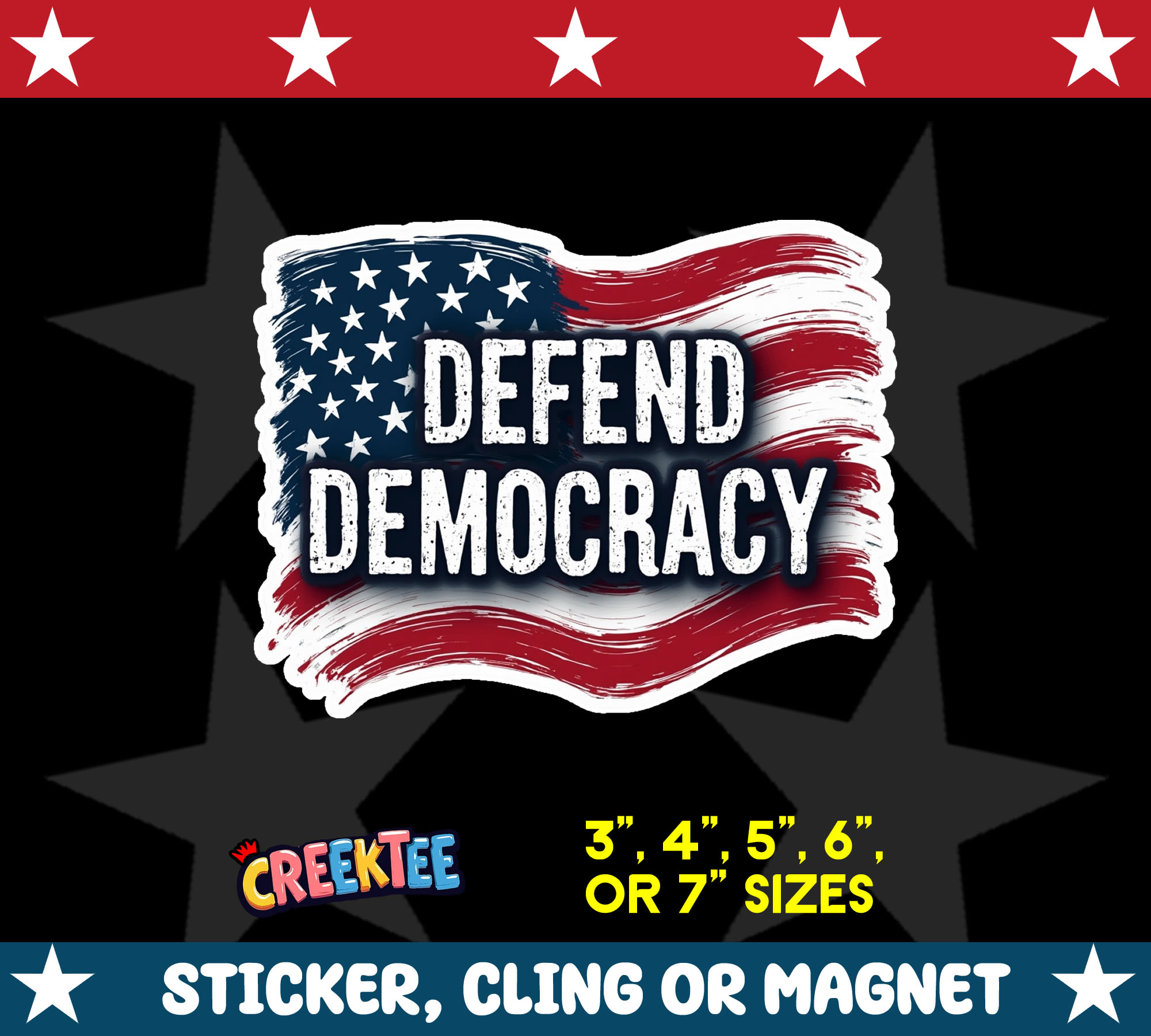 Defend Democracy Die Cut Vinyl Sticker  Window Cling or Magnet with Laminate Coating in Various Sizes