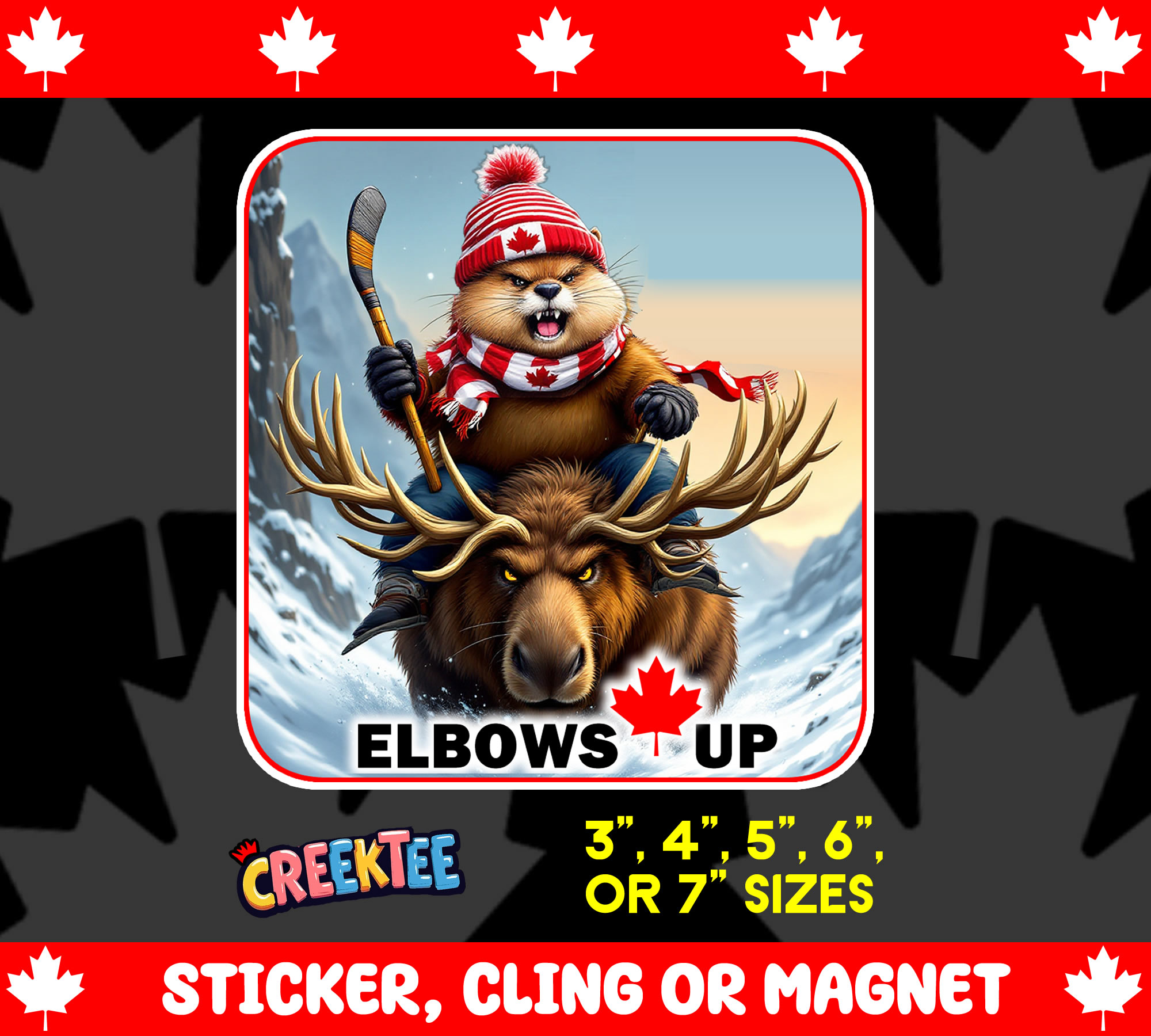 Elbows Up Canada Vinyl Sticker  Window Cling or Magnet with Laminate Coating in Various Sizes