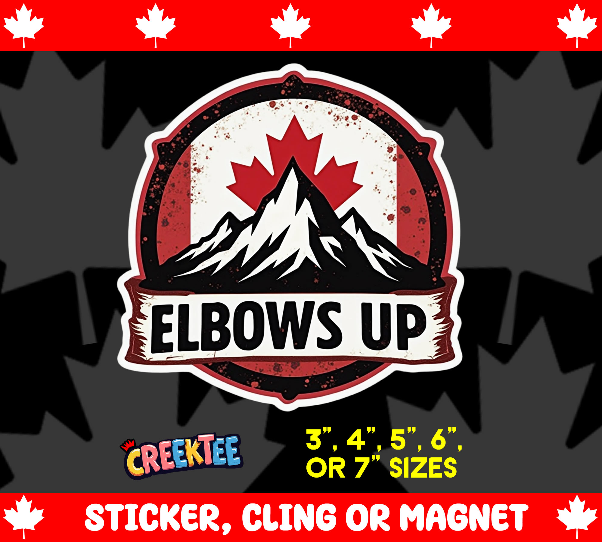 Elbows Up Canada Vinyl Sticker  Window Cling or Magnet with Laminate Coating in Various Sizes