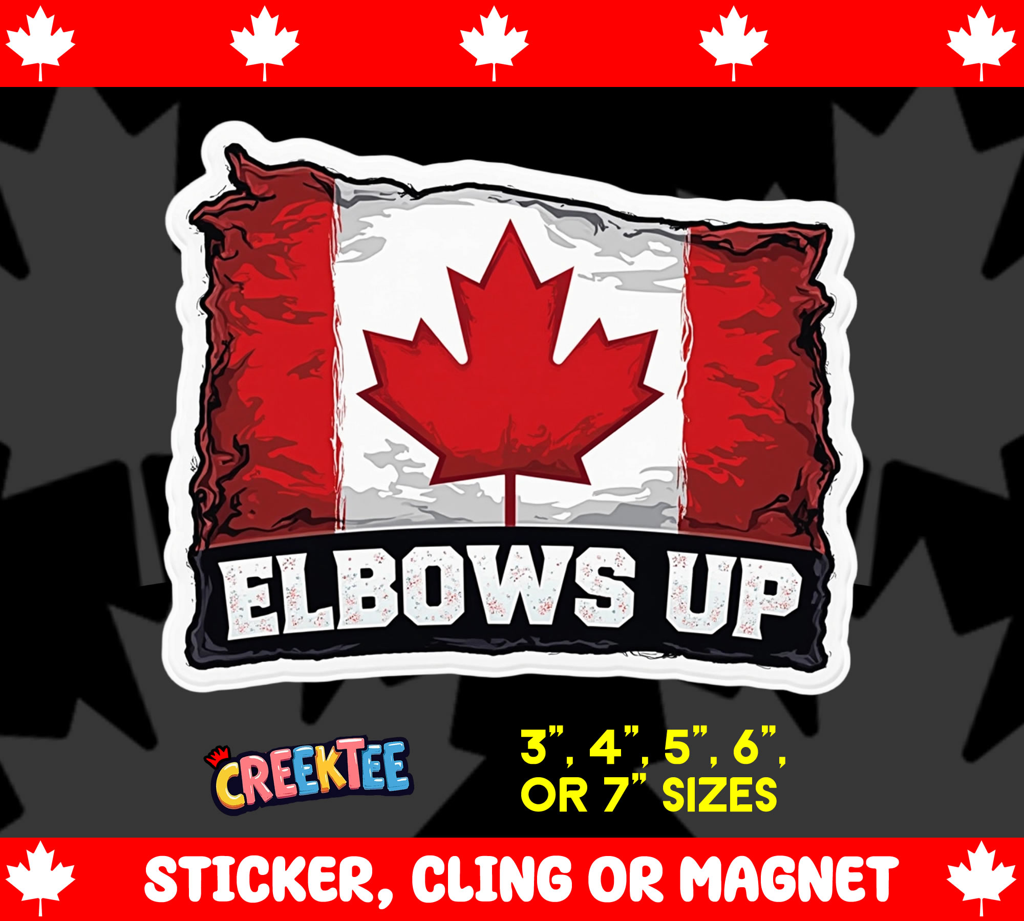 Elbows Up Canada Die Cut Vinyl Sticker  Window Cling or Magnet with Laminate Coating in Various Sizes