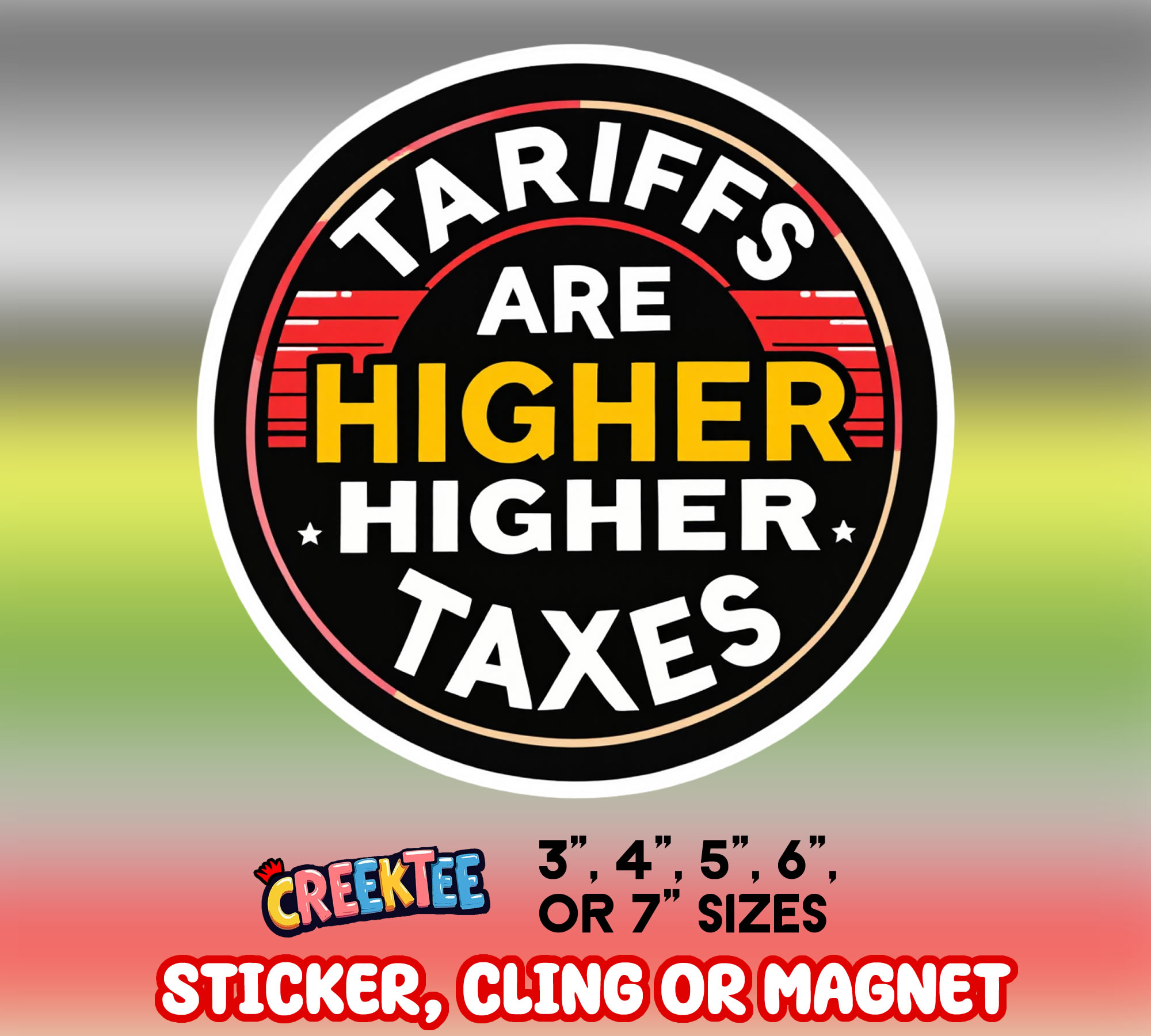 Tariffs are Higher Taxes Vinyl Sticker  Window Cling or Magnet with Laminate Coating in Various Sizes