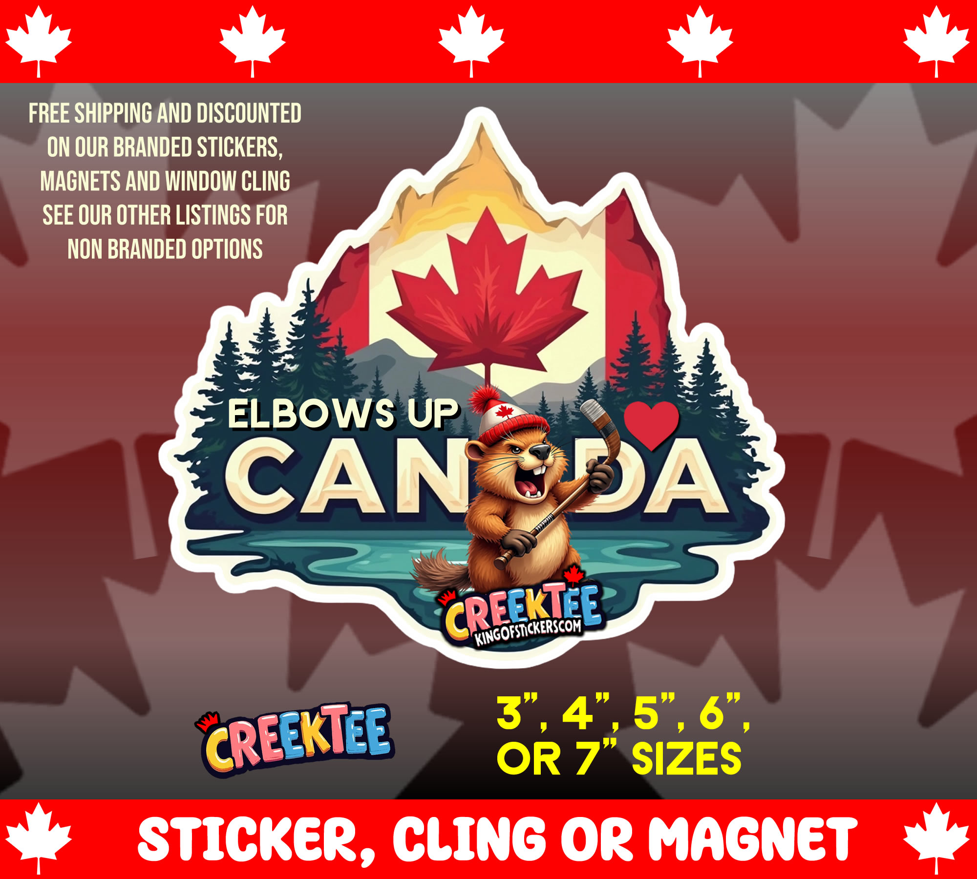 Elbows Up Canada Die Cut Vinyl Sticker  Window Cling or Magnet with Laminate Coating in Various Sizes