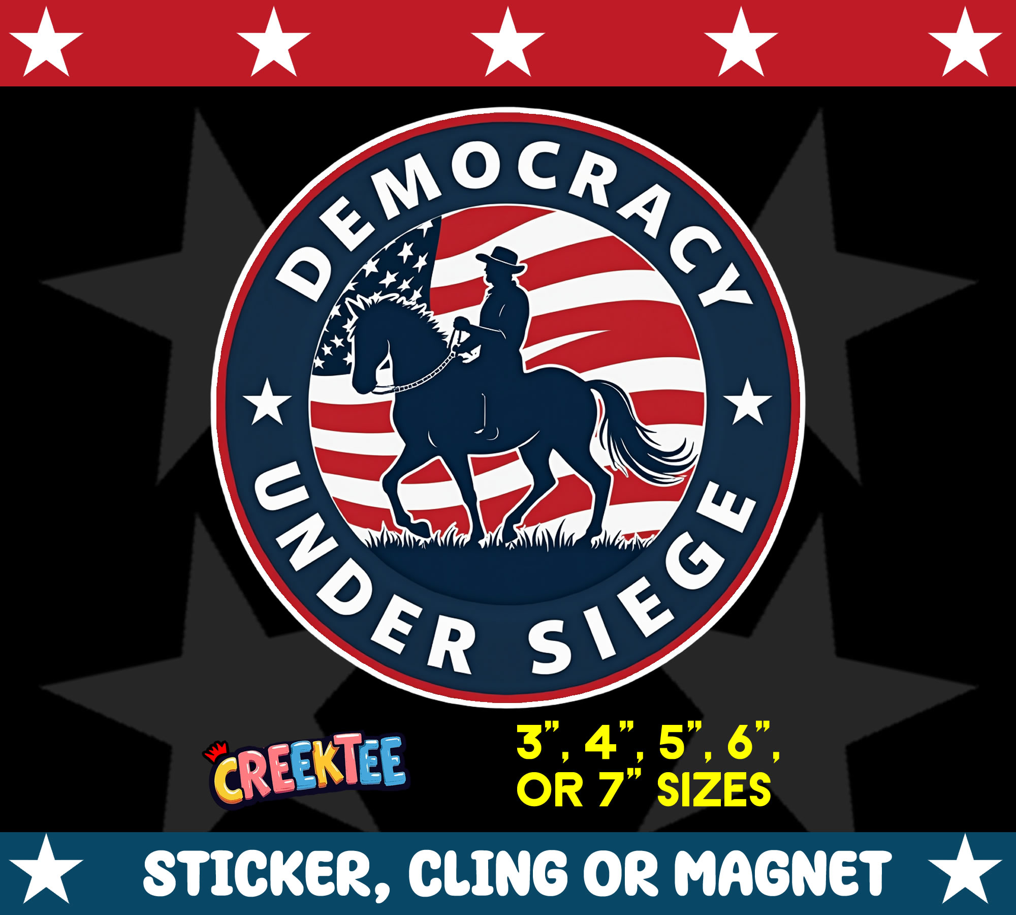 Democracy under Siege Die Cut Vinyl Sticker  Window Cling or Magnet with Laminate Coating in Various Sizes