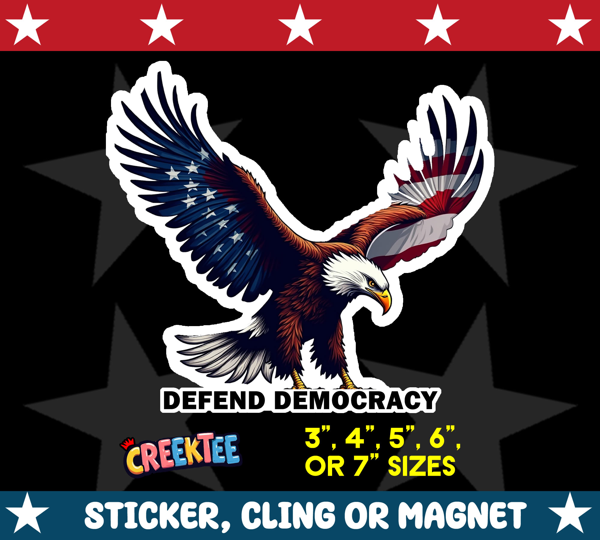 Defend Democracy Die Cut Vinyl Sticker  Window Cling or Magnet with Laminate Coating in Various Sizes