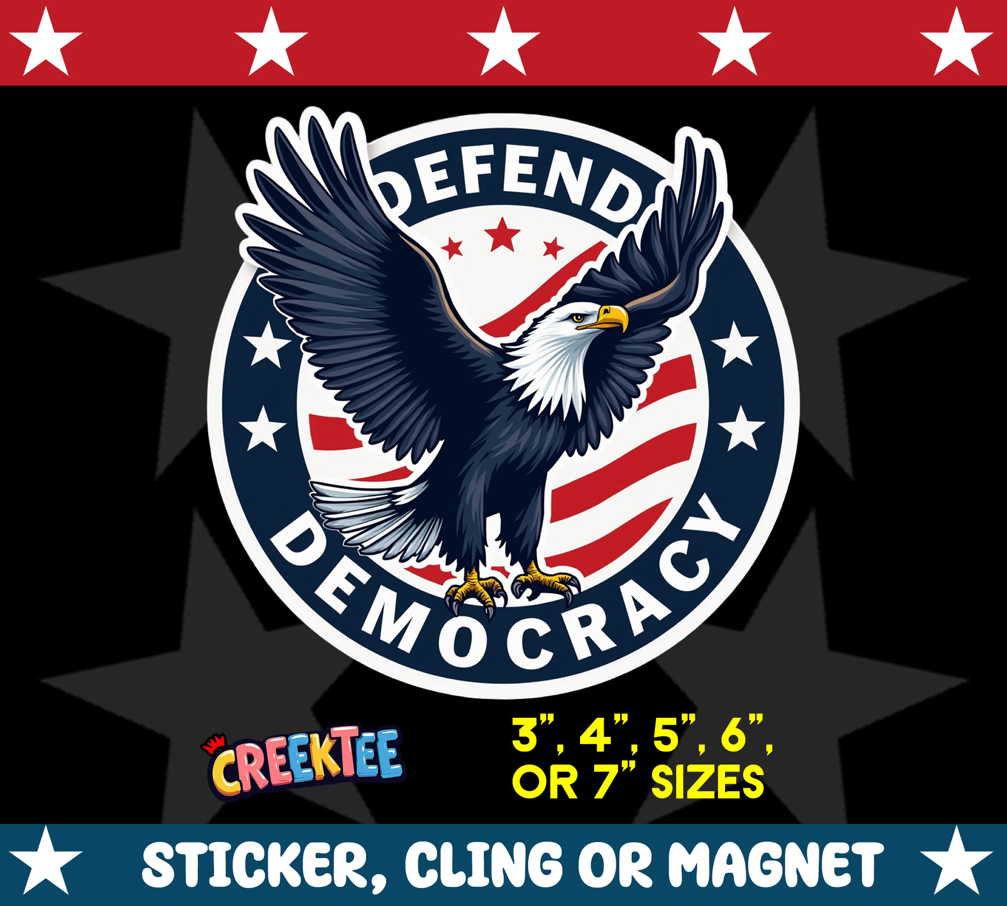 Defend Democracy Die Cut Vinyl Sticker  Window Cling or Magnet with Laminate Coating in Various Sizes