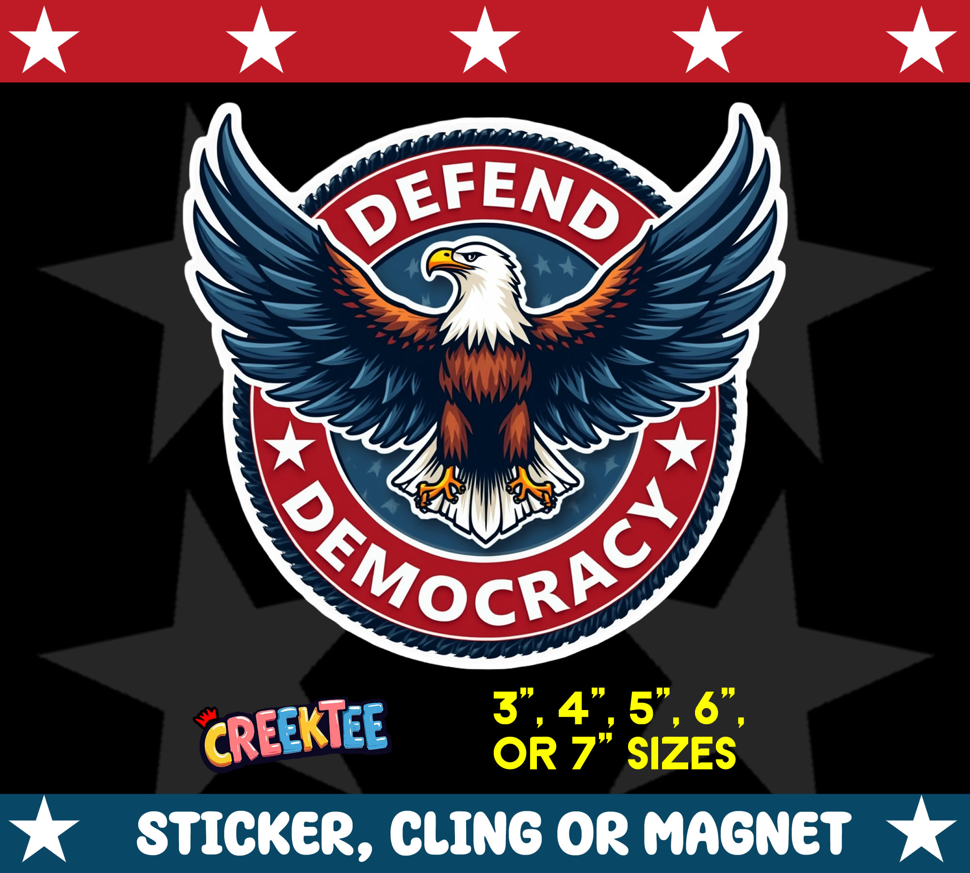 Defend Democracy Die Cut Vinyl Sticker  Window Cling or Magnet with Laminate Coating in Various Sizes