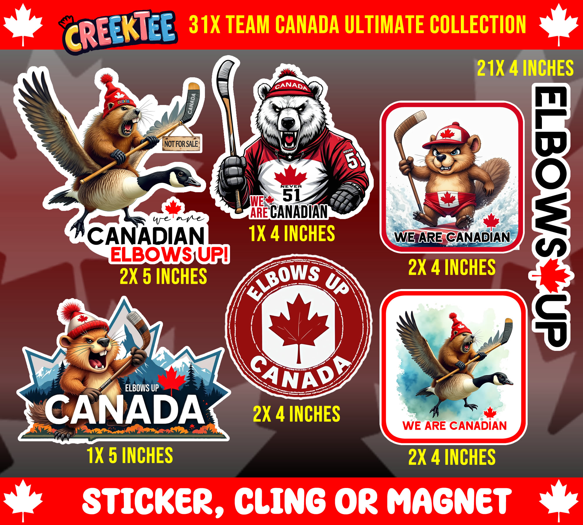 Team Canada Ultimate Collection Sticker  Window Cling or Magnet with Laminate Coating in Various Sizes
