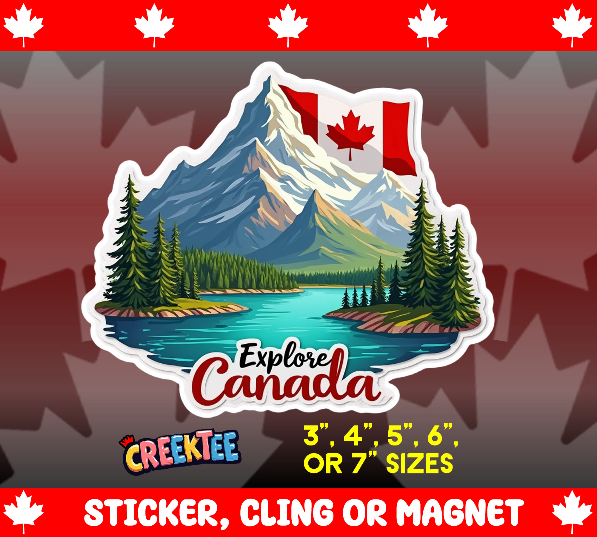 Explore Canada Die Cut Vinyl Sticker  Window Cling or Magnet with Laminate Coating in Various Sizes