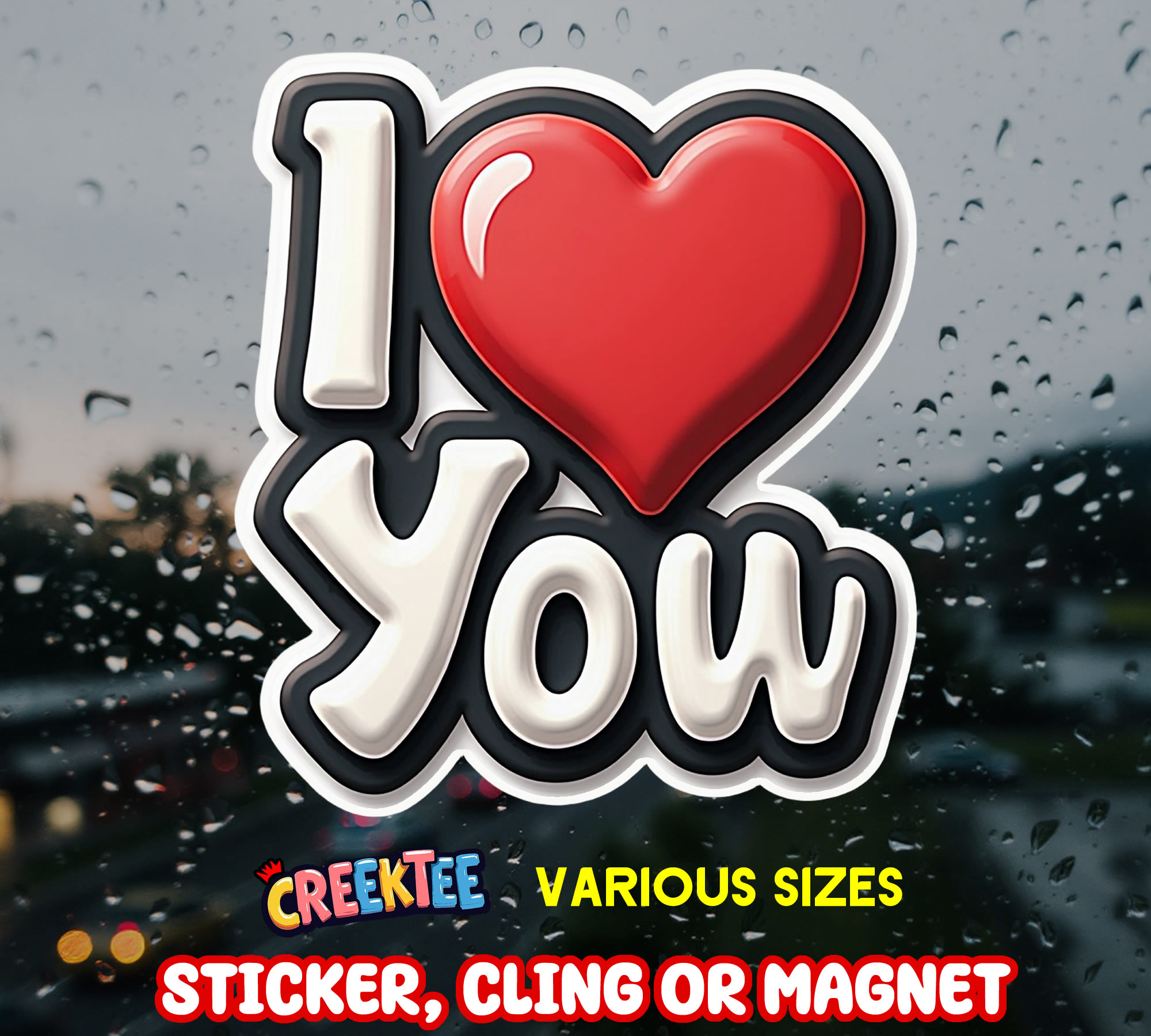 I Love You Die Cut Vinyl Sticker  Window Cling or Magnet with Laminate Coating in Various Sizes