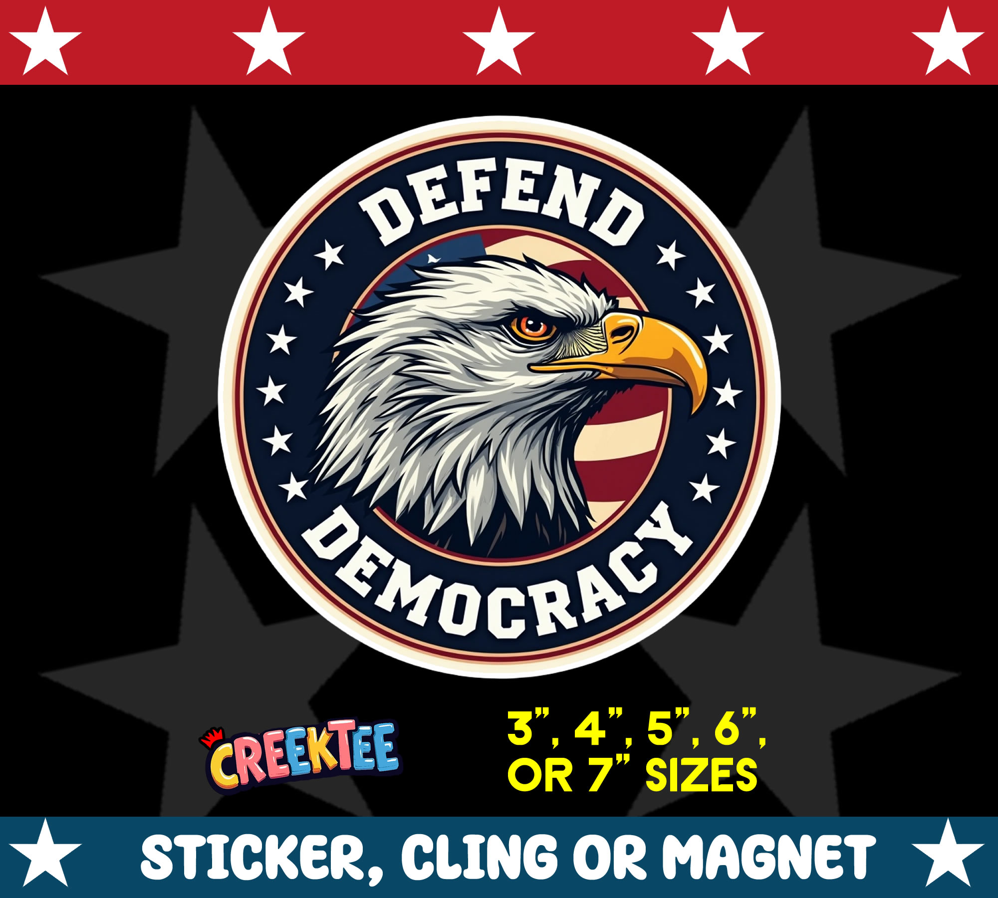 Defend Democracy Die Cut Vinyl Sticker  Window Cling or Magnet with Laminate Coating in Various Sizes