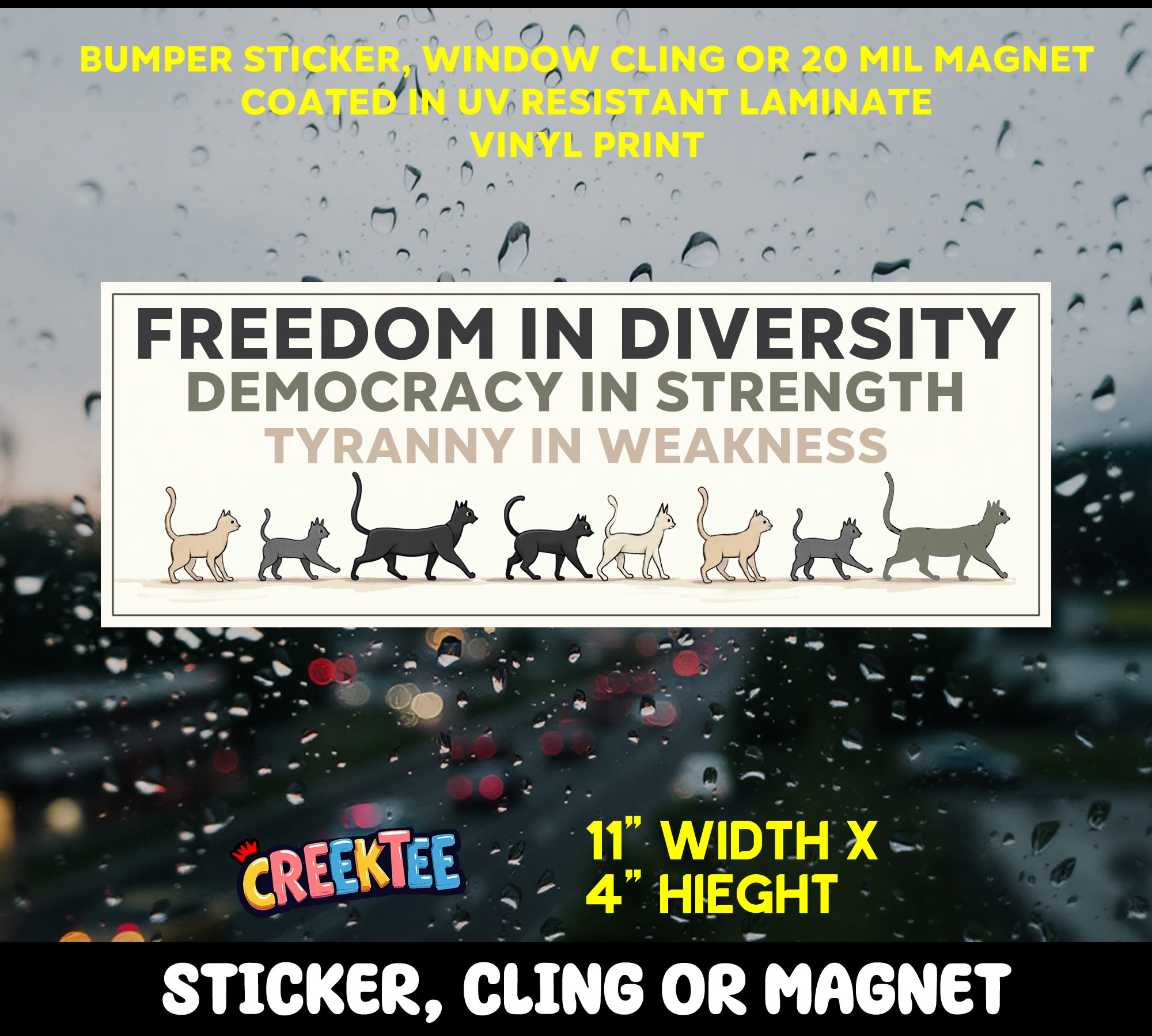 Freedom in Diversity  Democracy in Strength  Tyranny in Weakness Vinyl Bumper Sticker  Window Cling or Bumper Sticker Magnet in UV Laminate Coating
